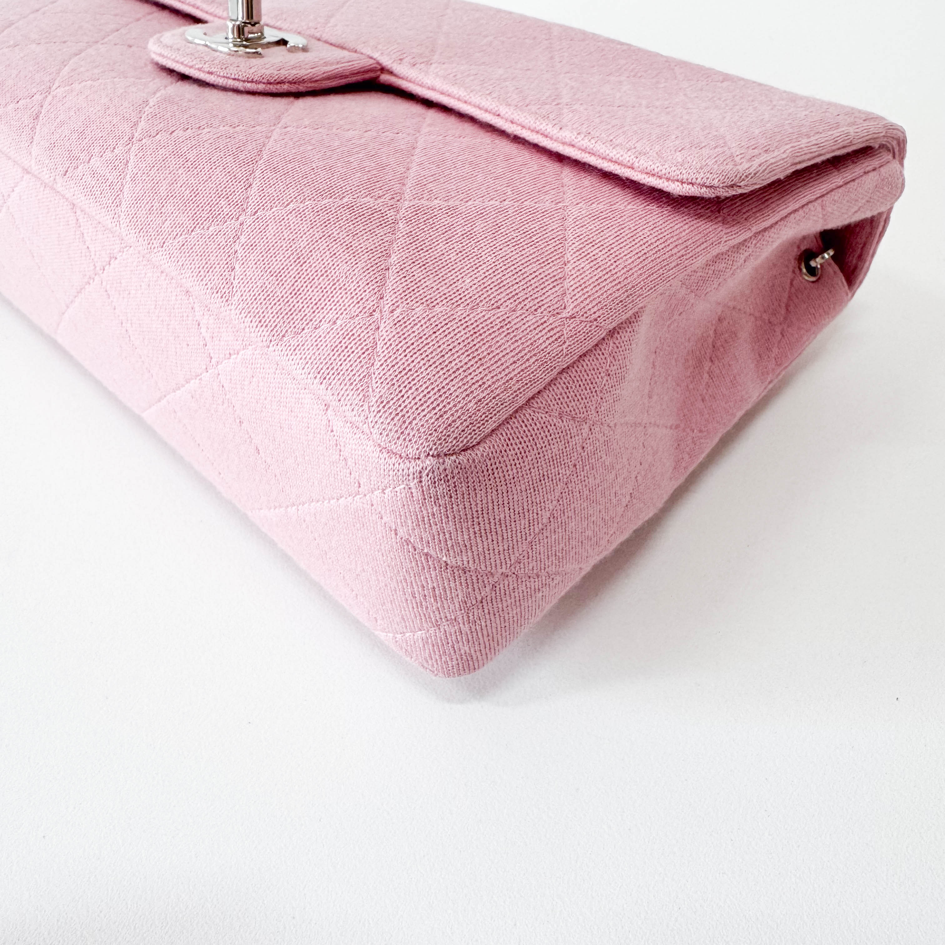 Timeless Classic Pink Cotton Single Flap Silver Chain Shoulder Bag