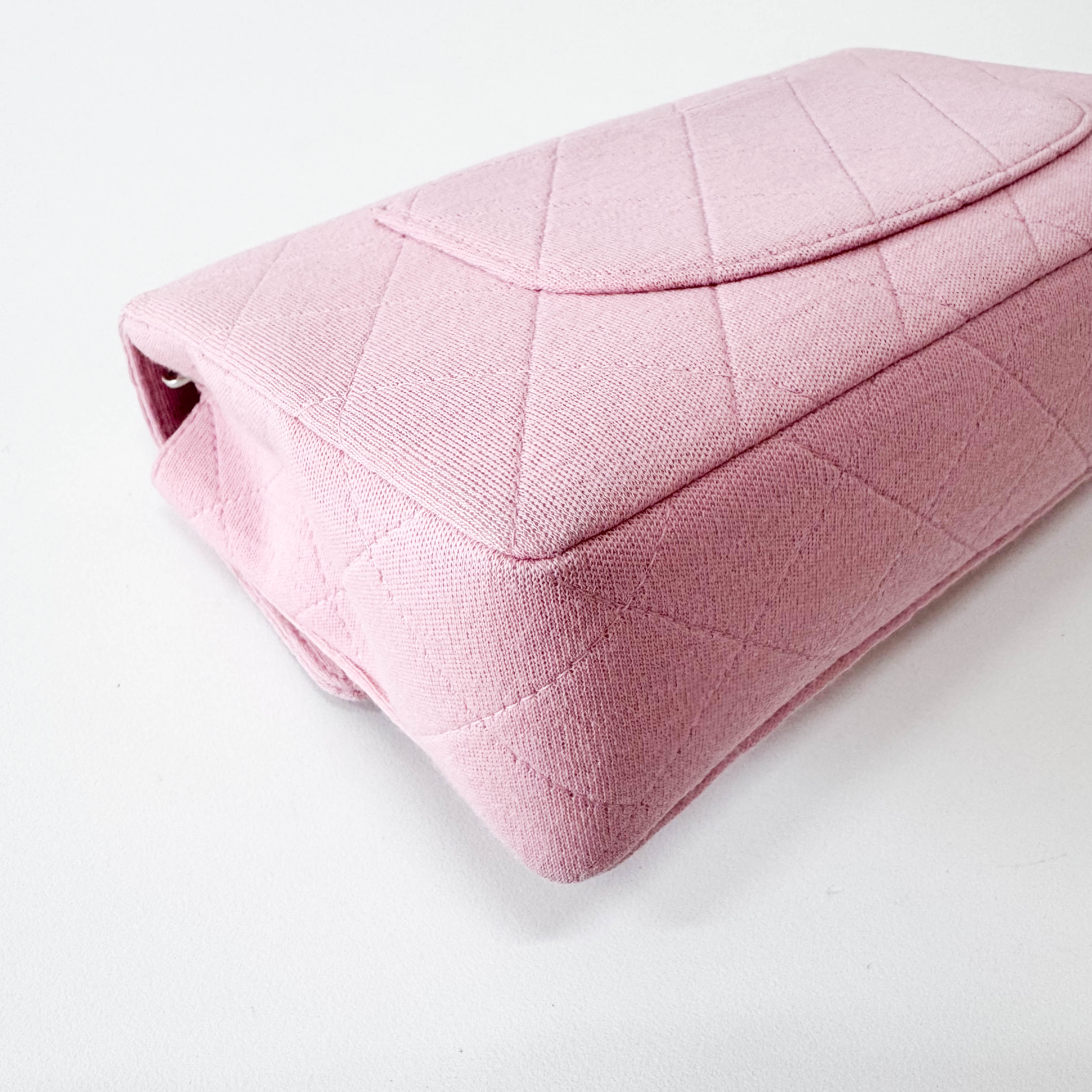 Timeless Classic Pink Cotton Single Flap Silver Chain Shoulder Bag