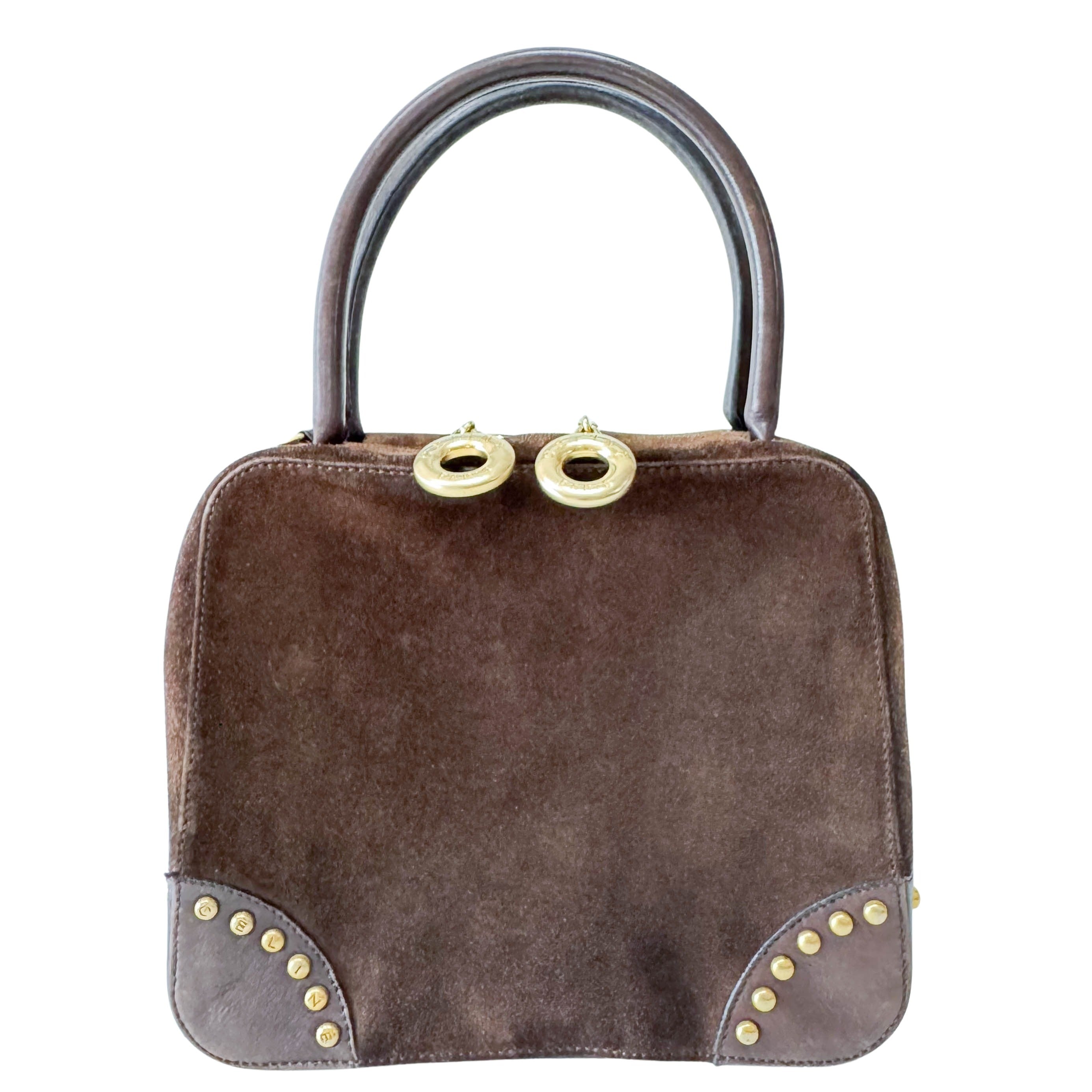 Brown Suede Top Handle Bag