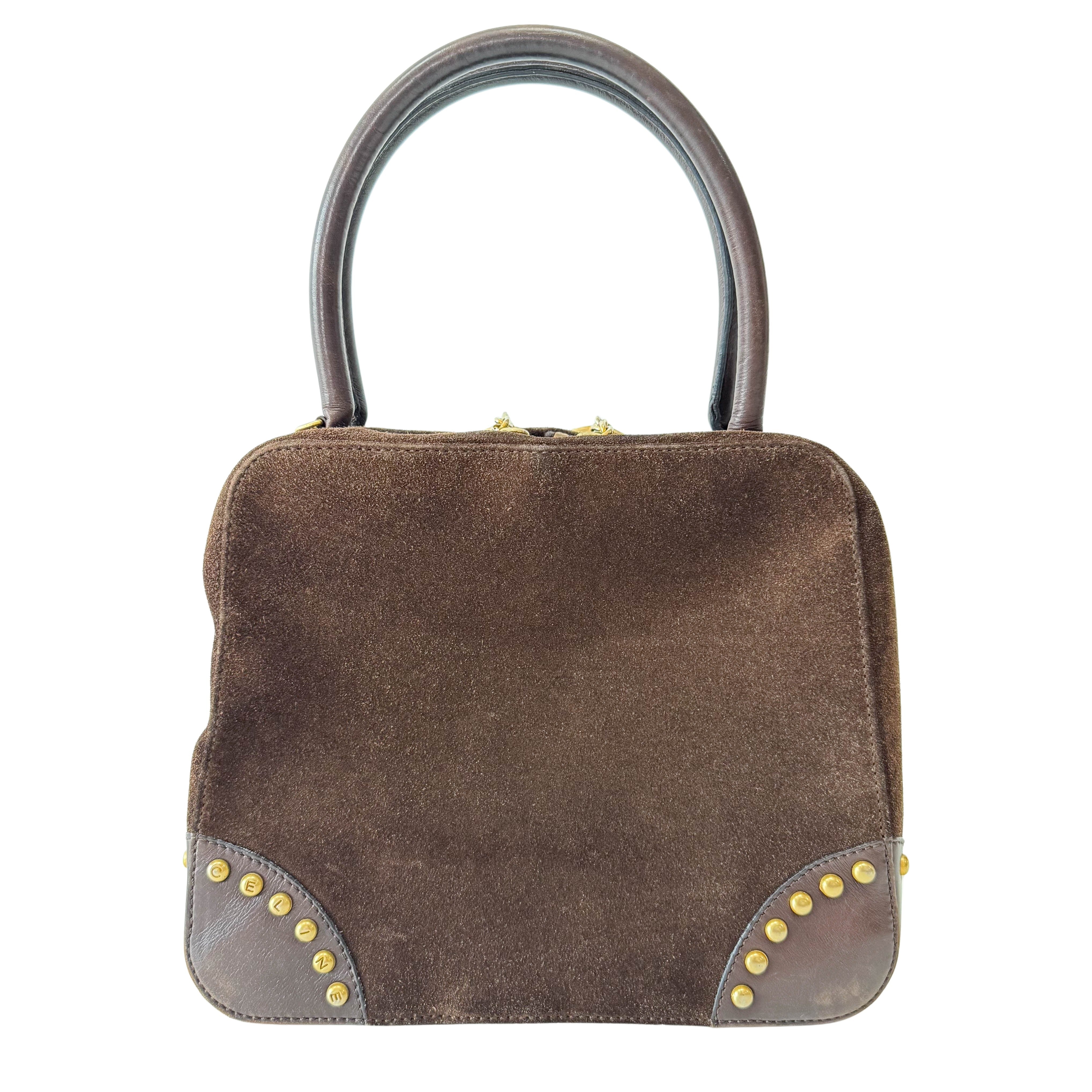 Brown Suede Top Handle Bag