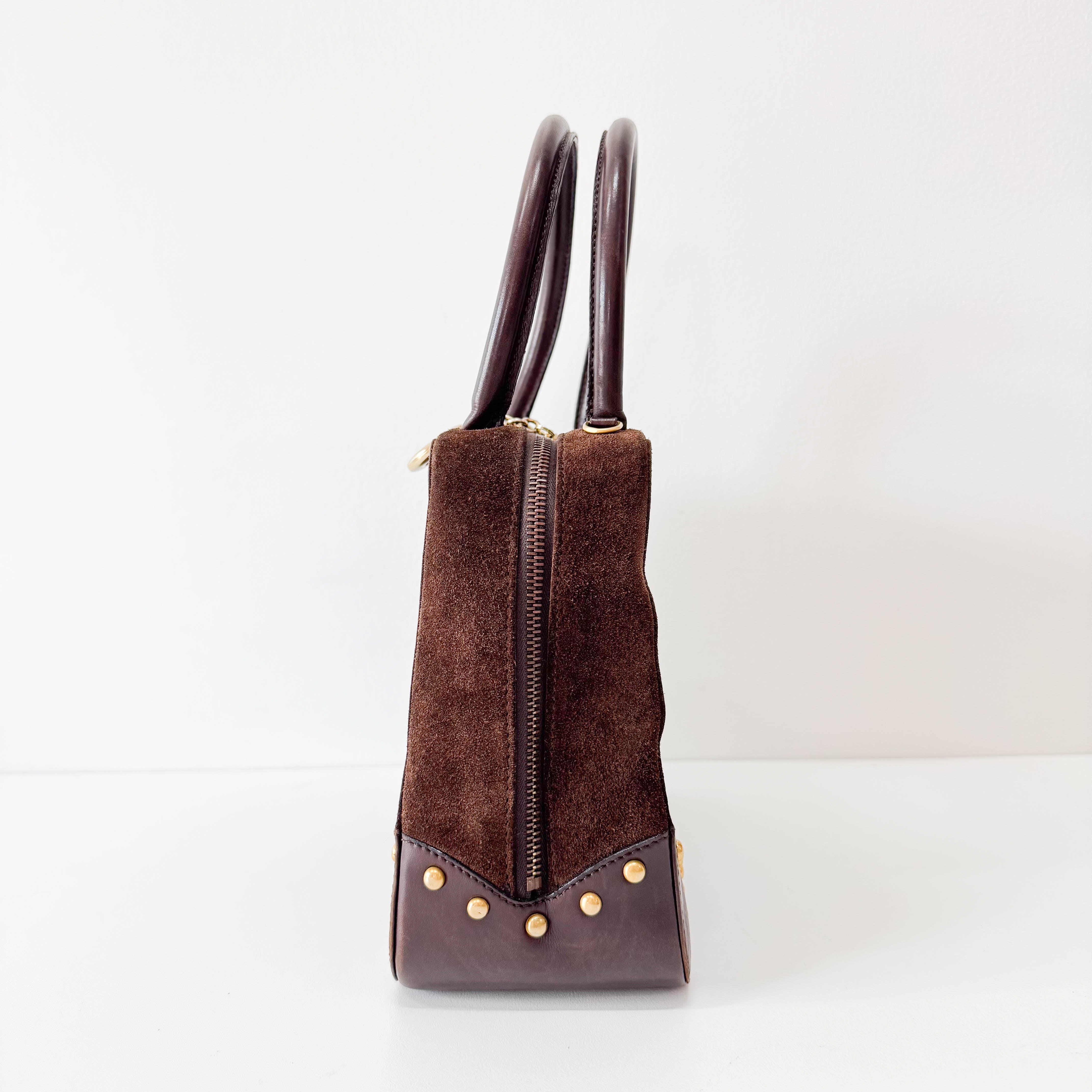 Brown Suede Top Handle Bag