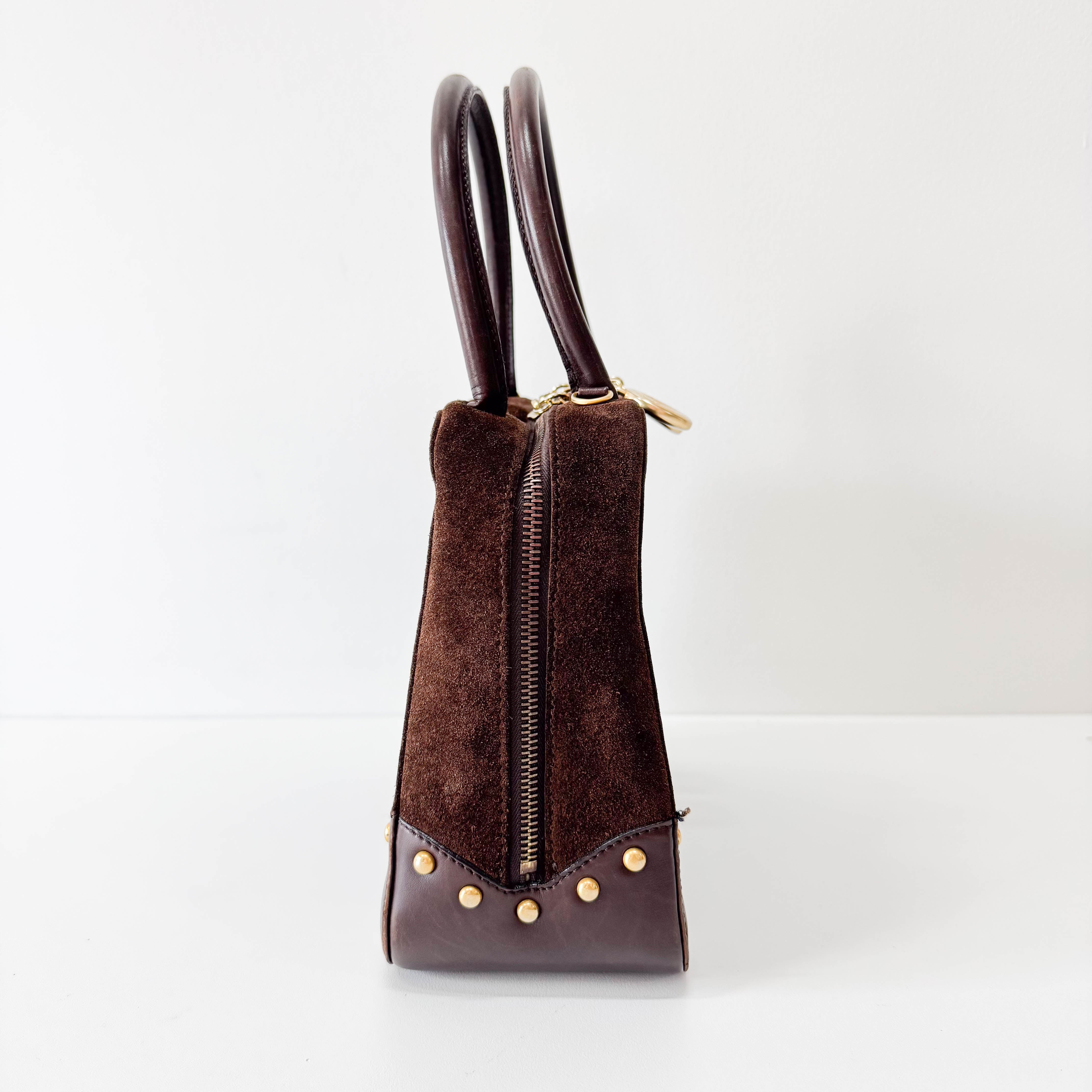 Brown Suede Top Handle Bag