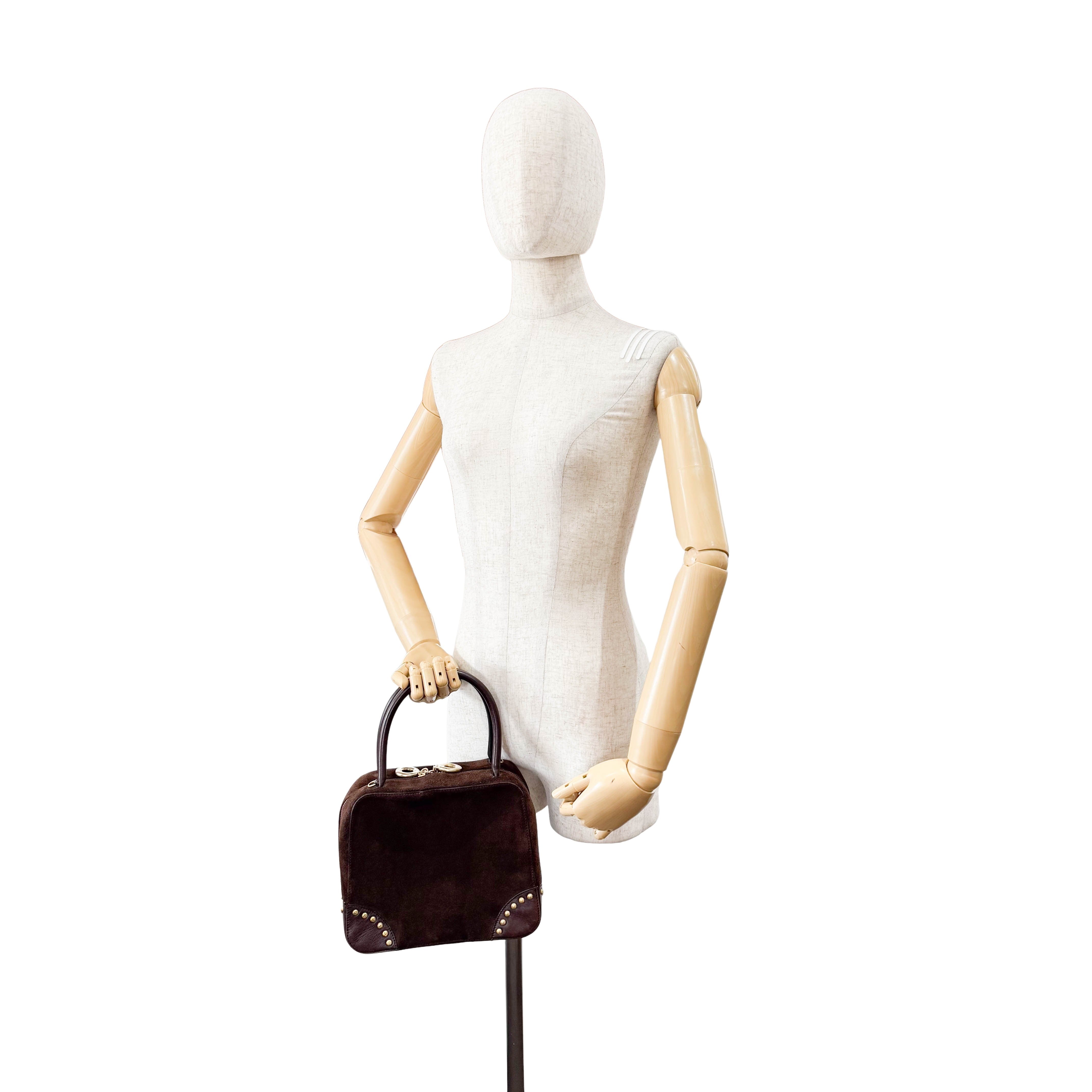Brown Suede Top Handle Bag