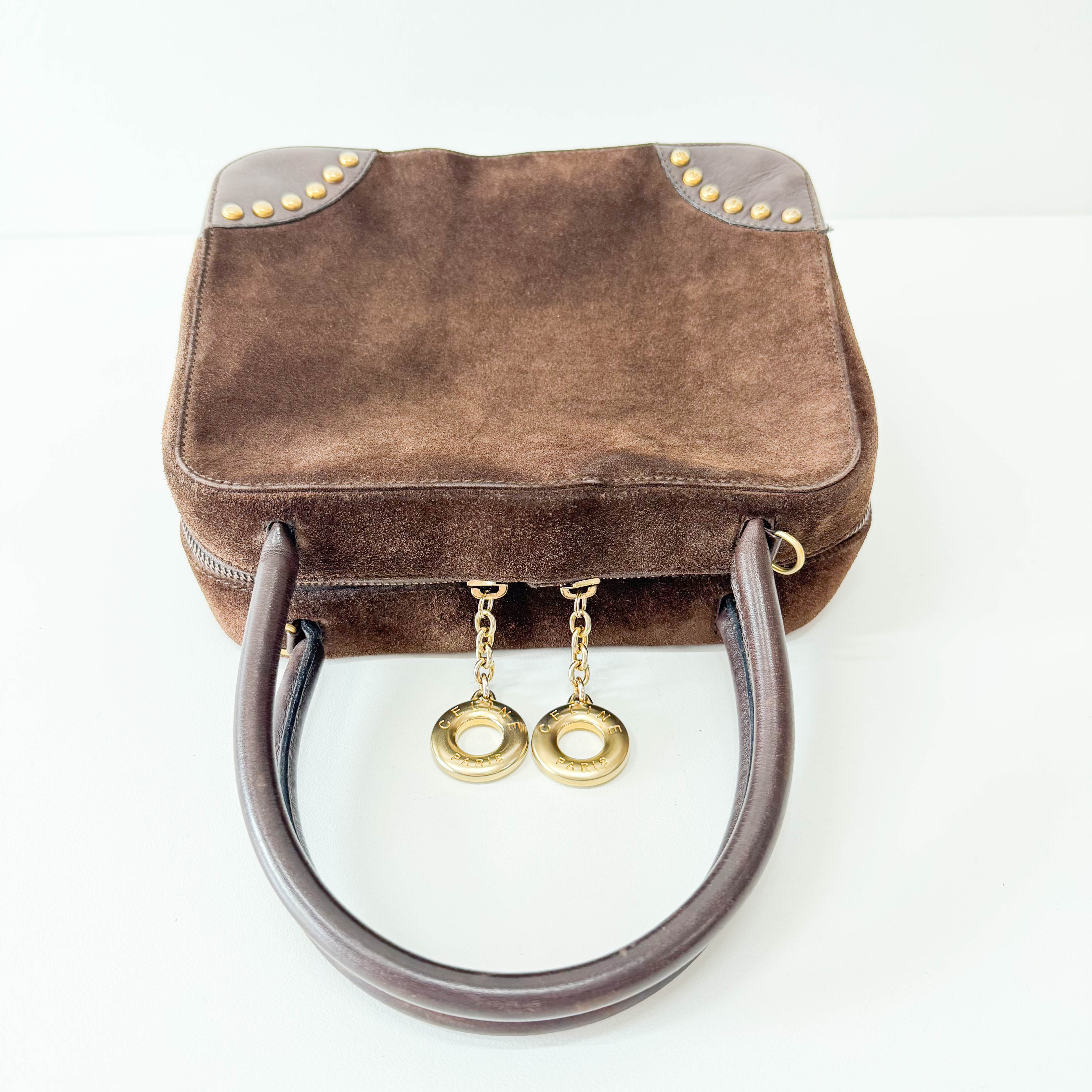 Brown Suede Top Handle Bag