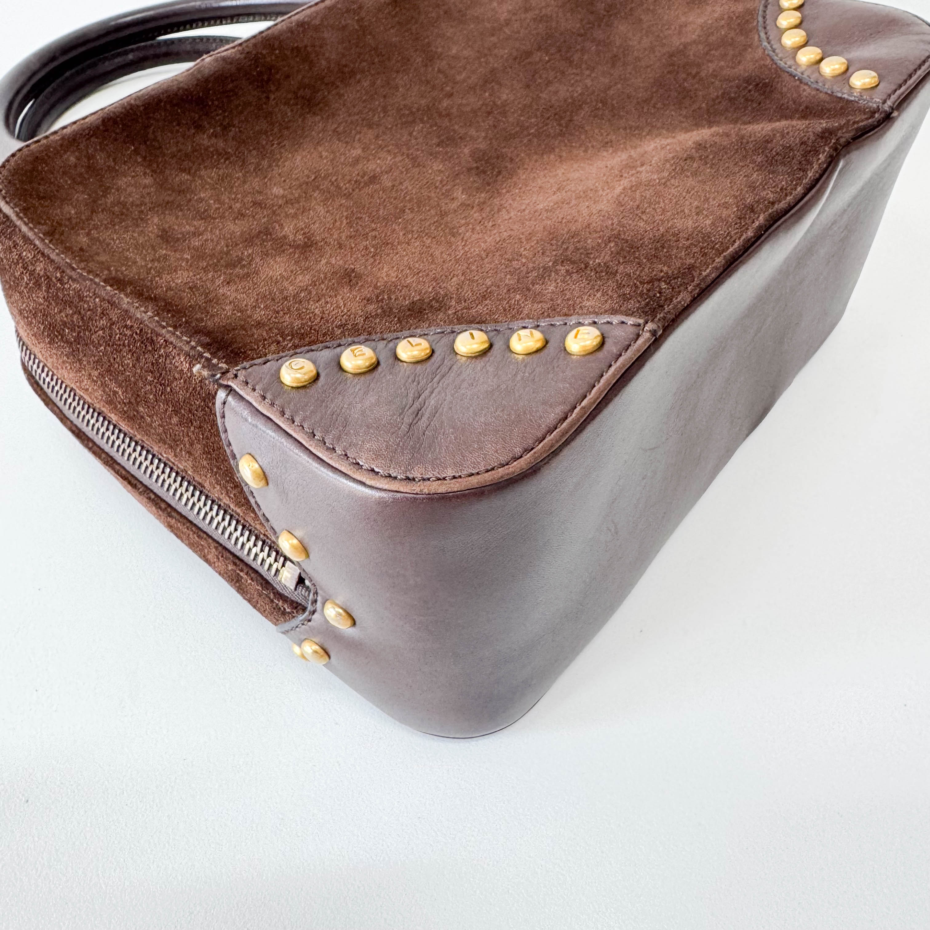 Brown Suede Top Handle Bag
