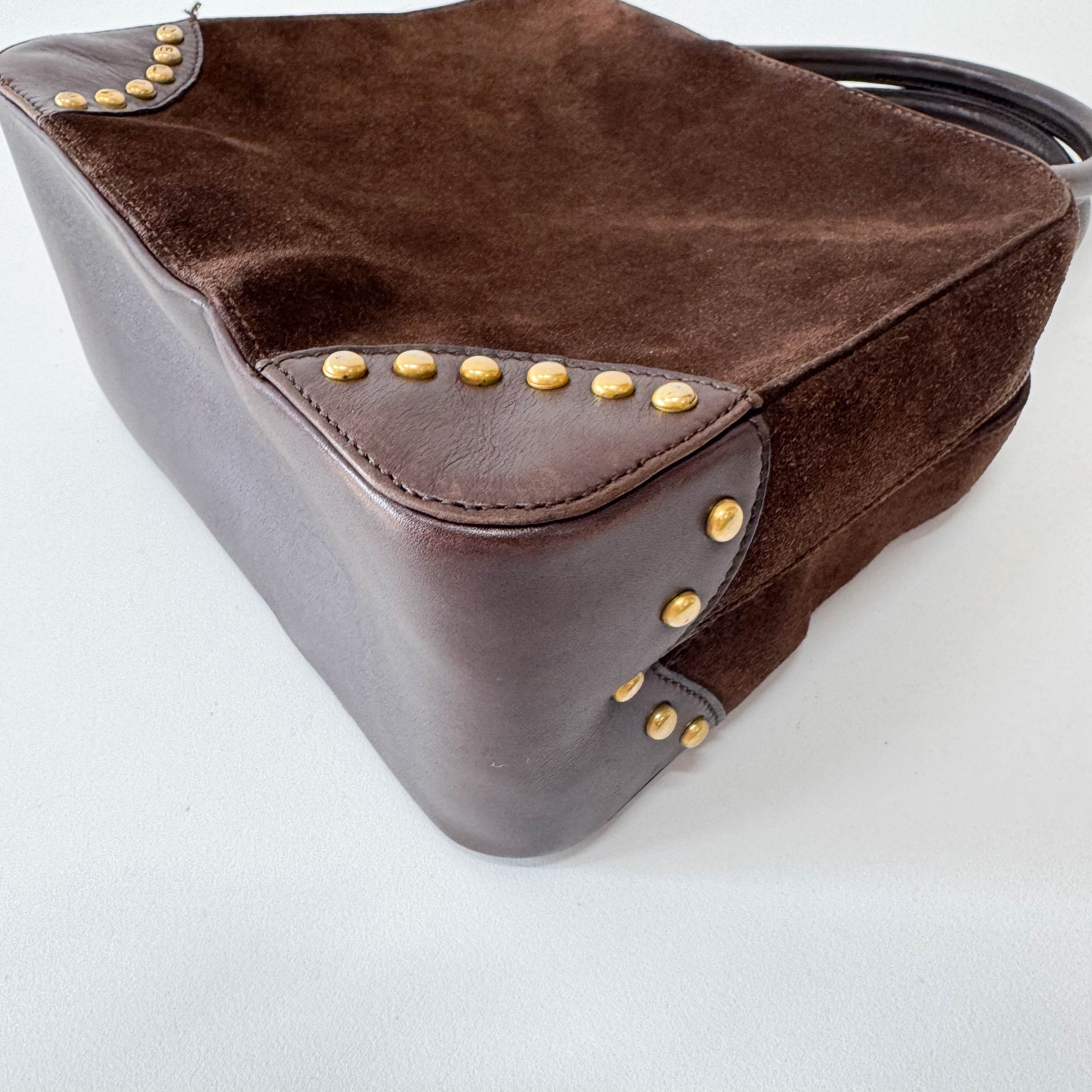 Brown Suede Top Handle Bag
