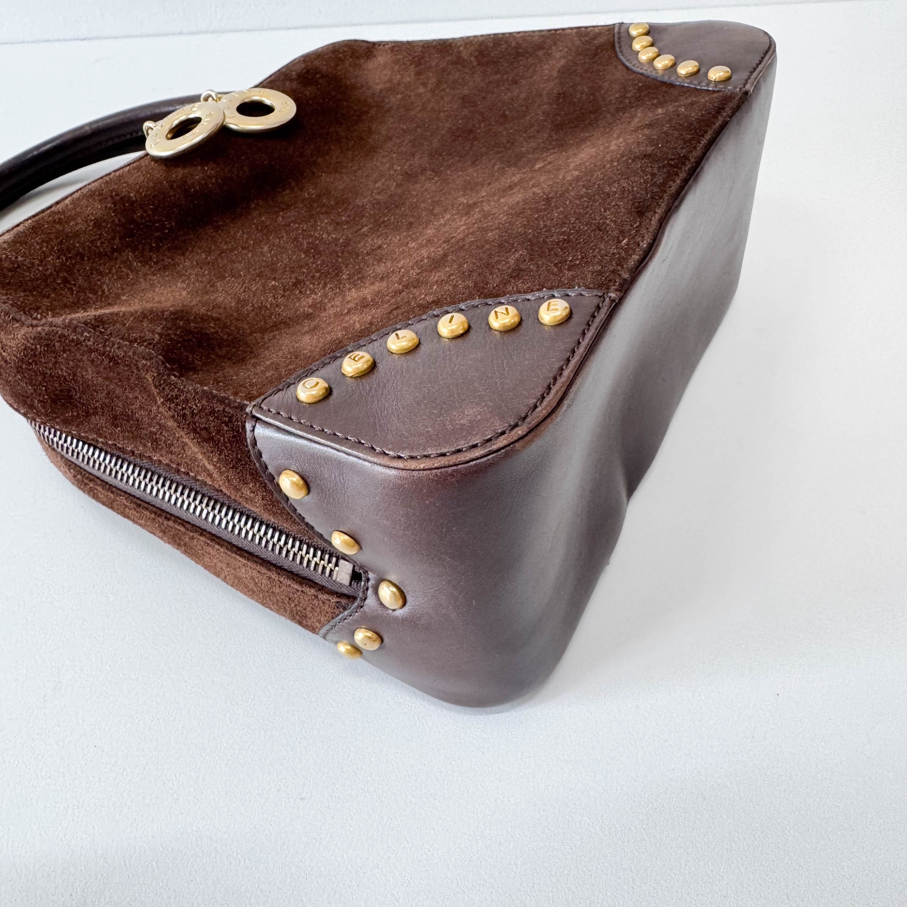 Brown Suede Top Handle Bag