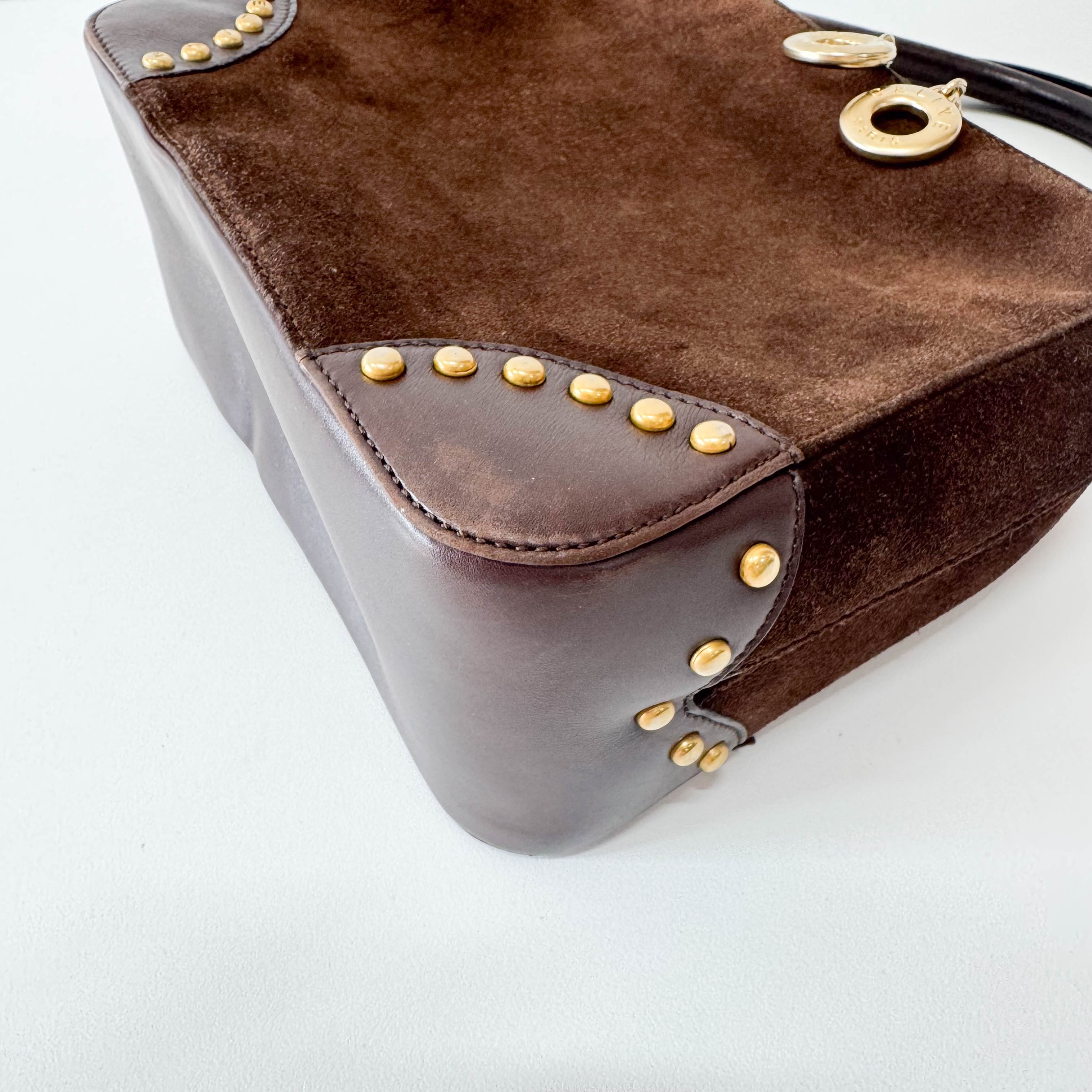 Brown Suede Top Handle Bag