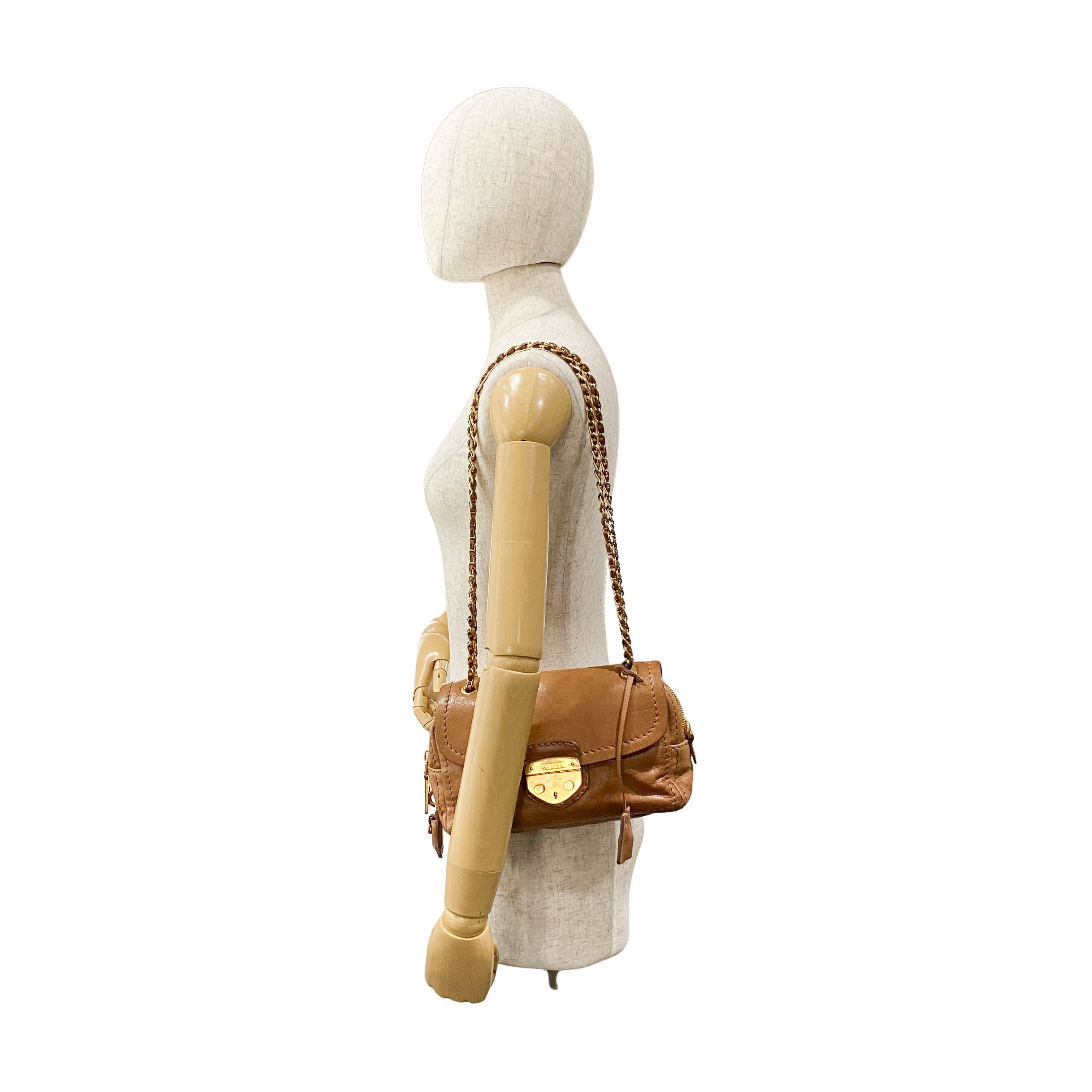 Brown Leather Gold Chain Shoulder Bag