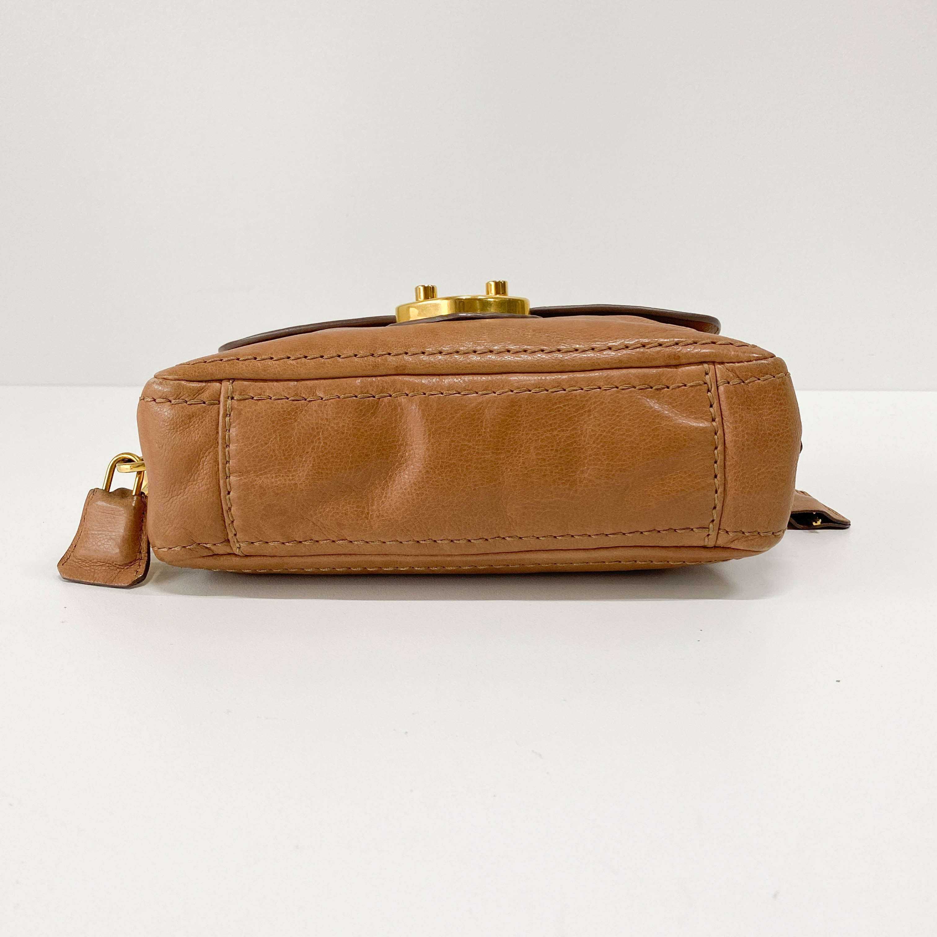 Brown Leather Gold Chain Shoulder Bag
