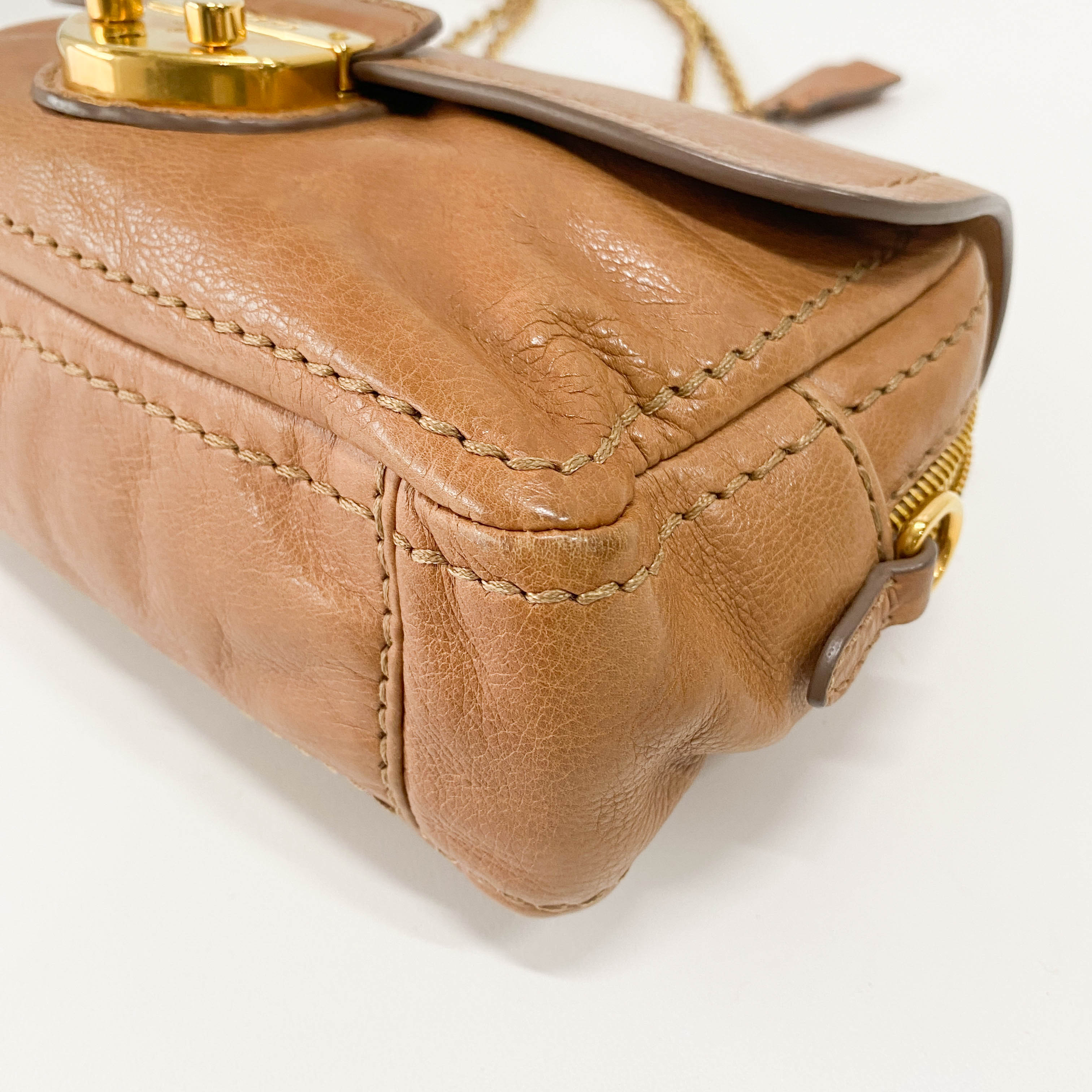 Brown Leather Gold Chain Shoulder Bag