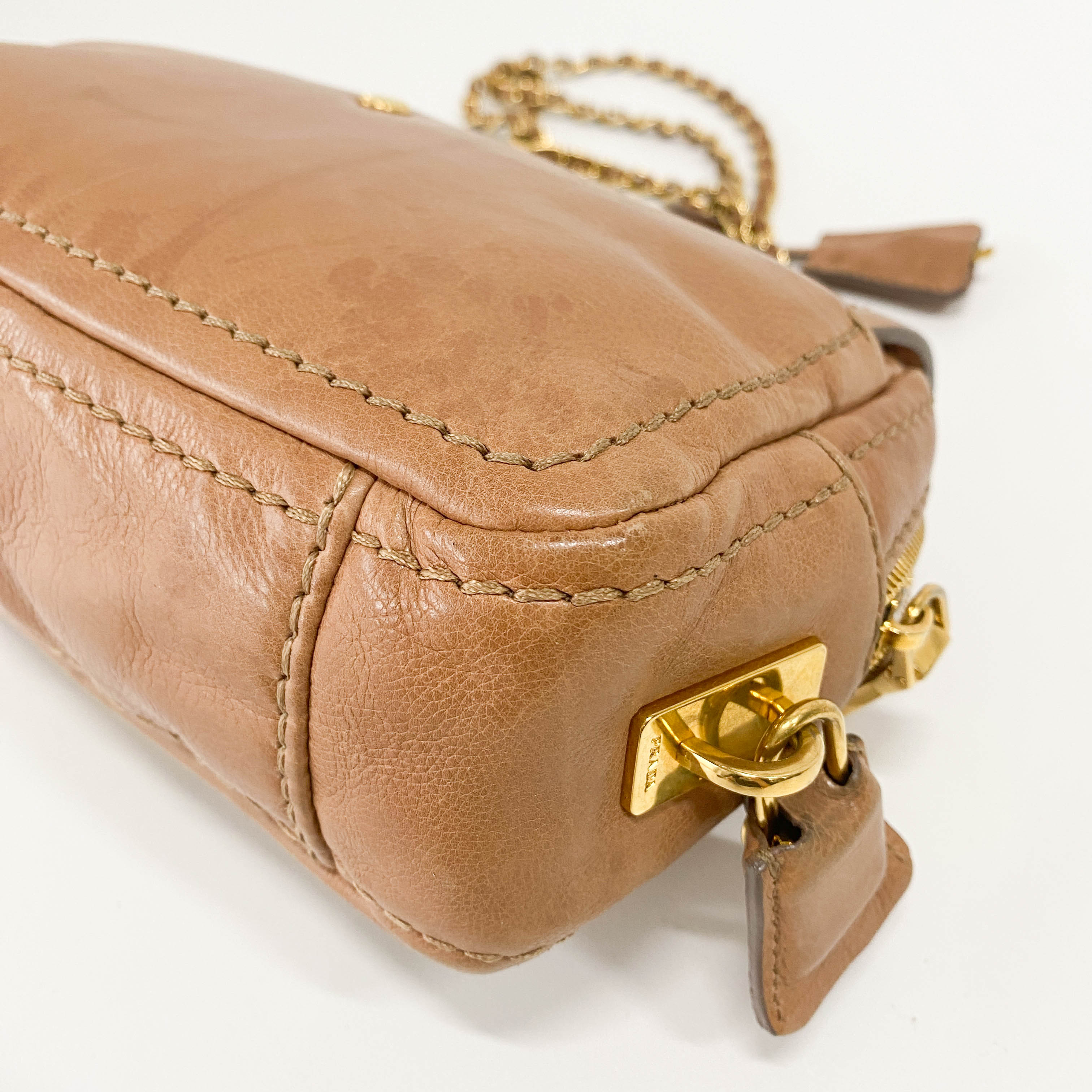 Brown Leather Gold Chain Shoulder Bag
