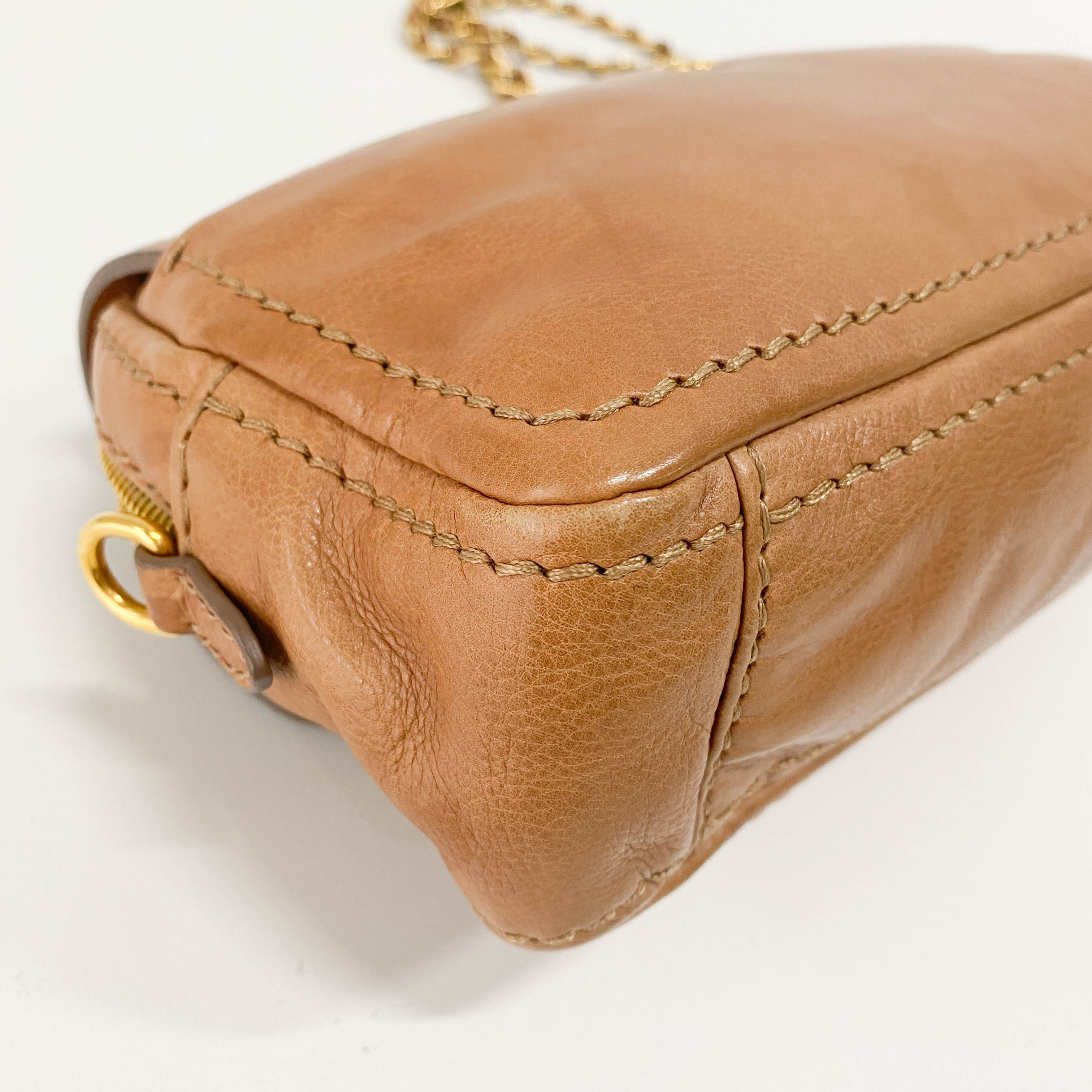 Brown Leather Gold Chain Shoulder Bag