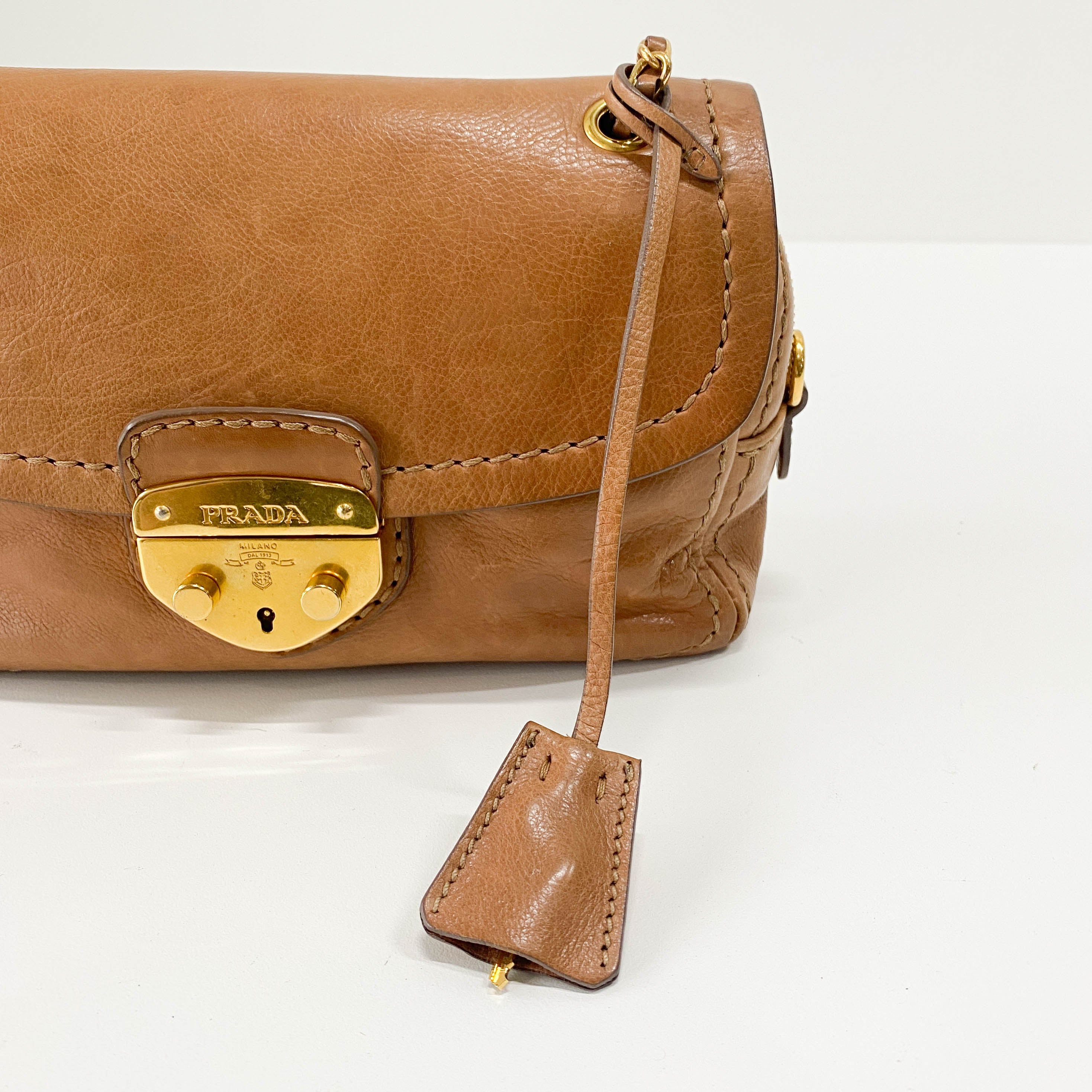 Brown Leather Gold Chain Shoulder Bag