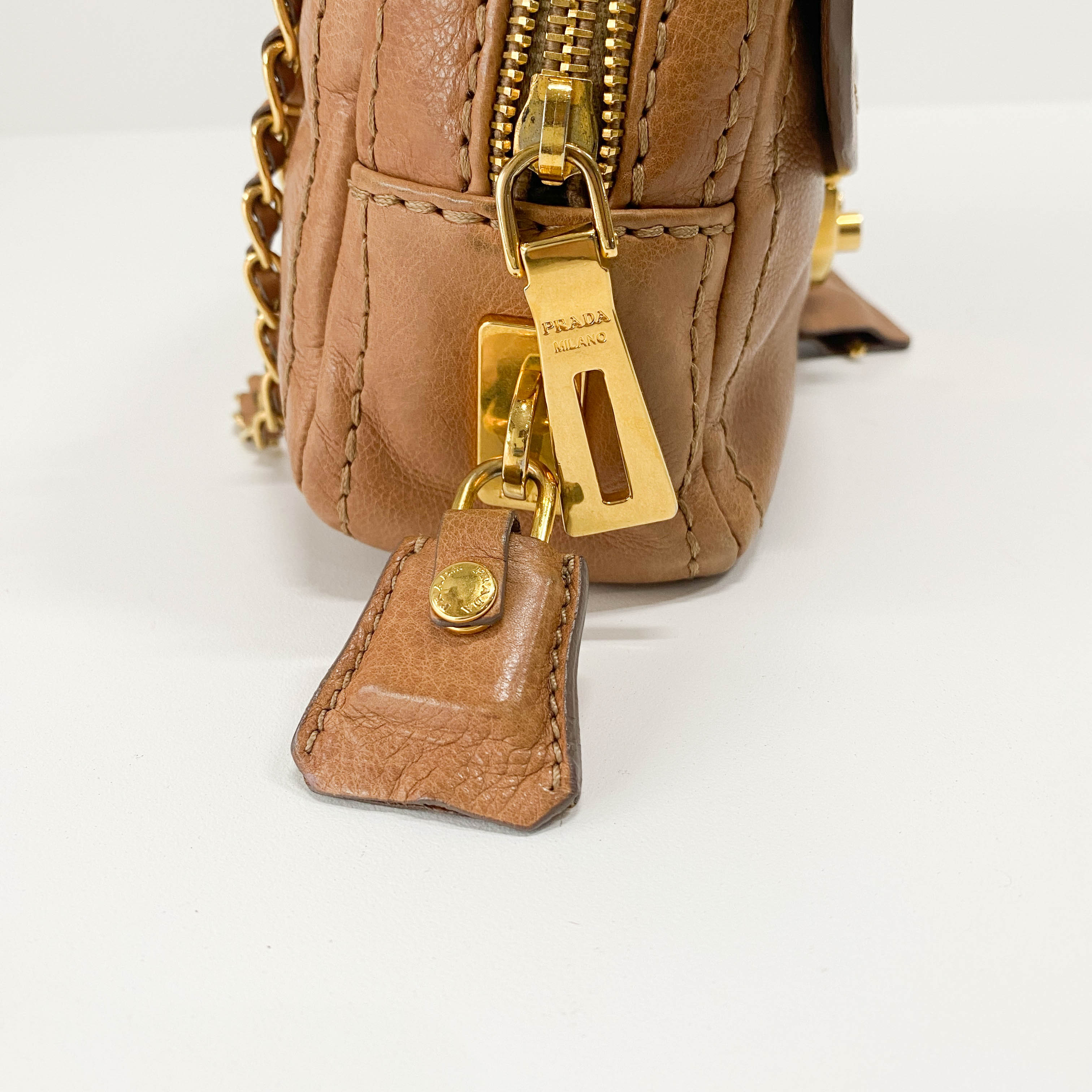 Brown Leather Gold Chain Shoulder Bag