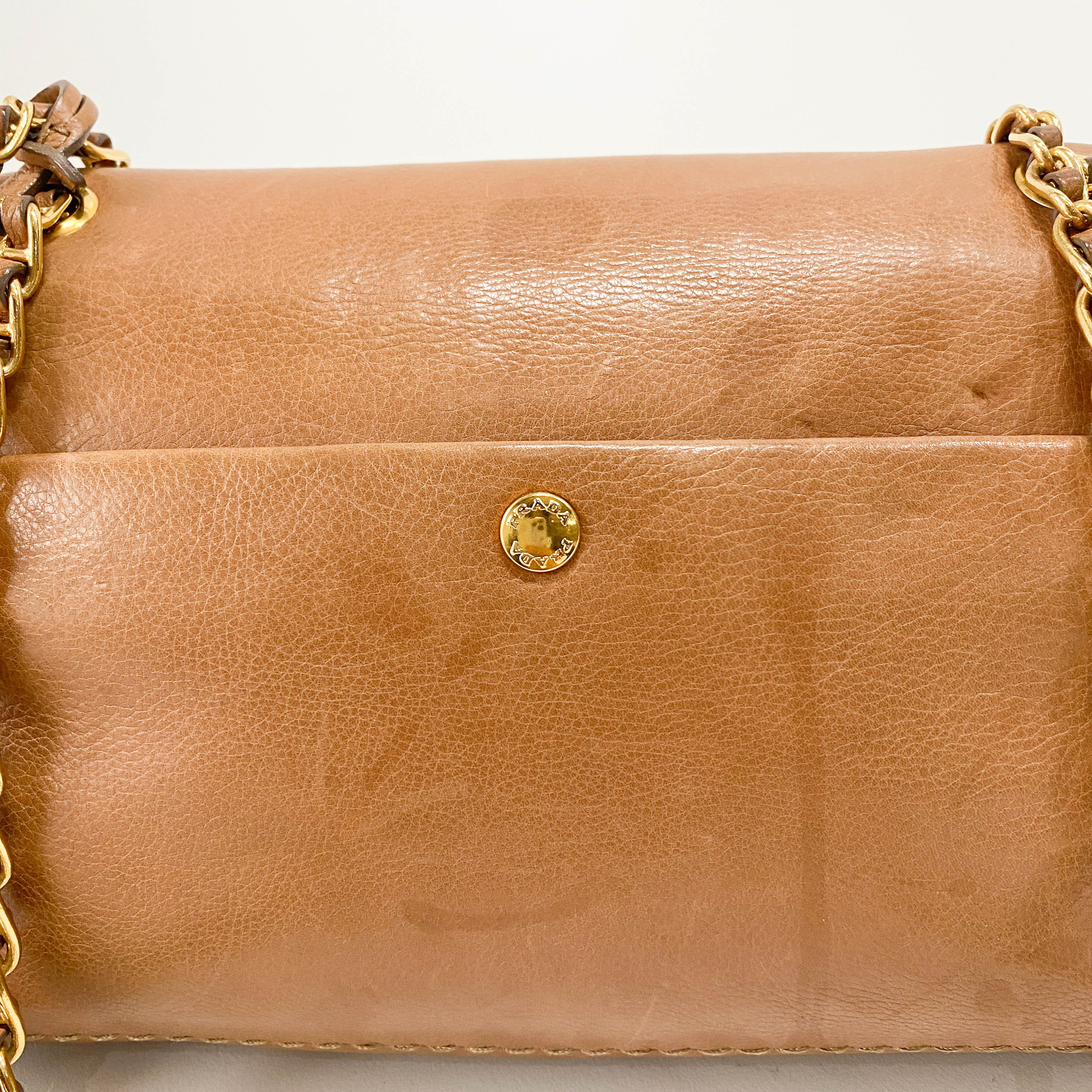 Brown Leather Gold Chain Shoulder Bag