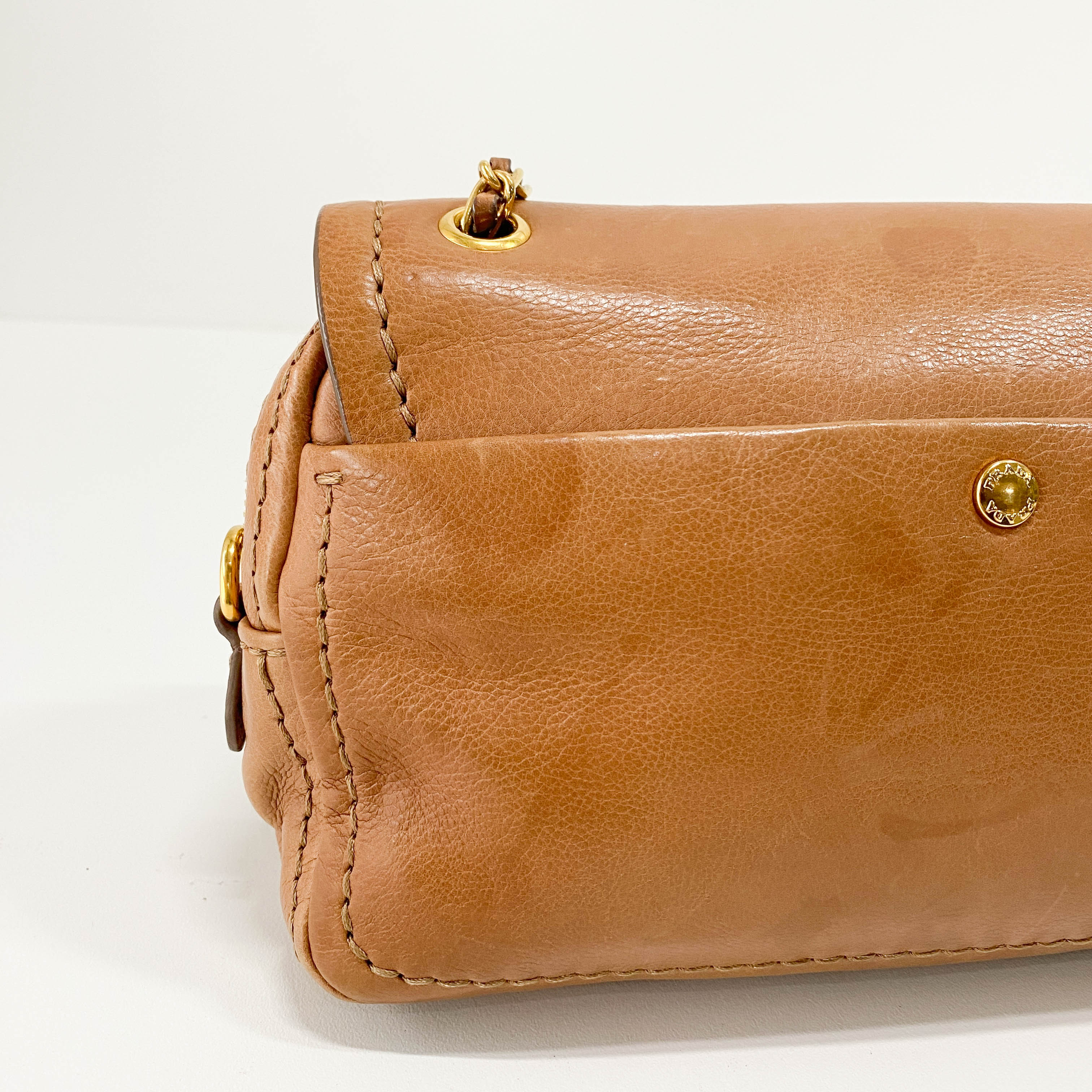 Brown Leather Gold Chain Shoulder Bag