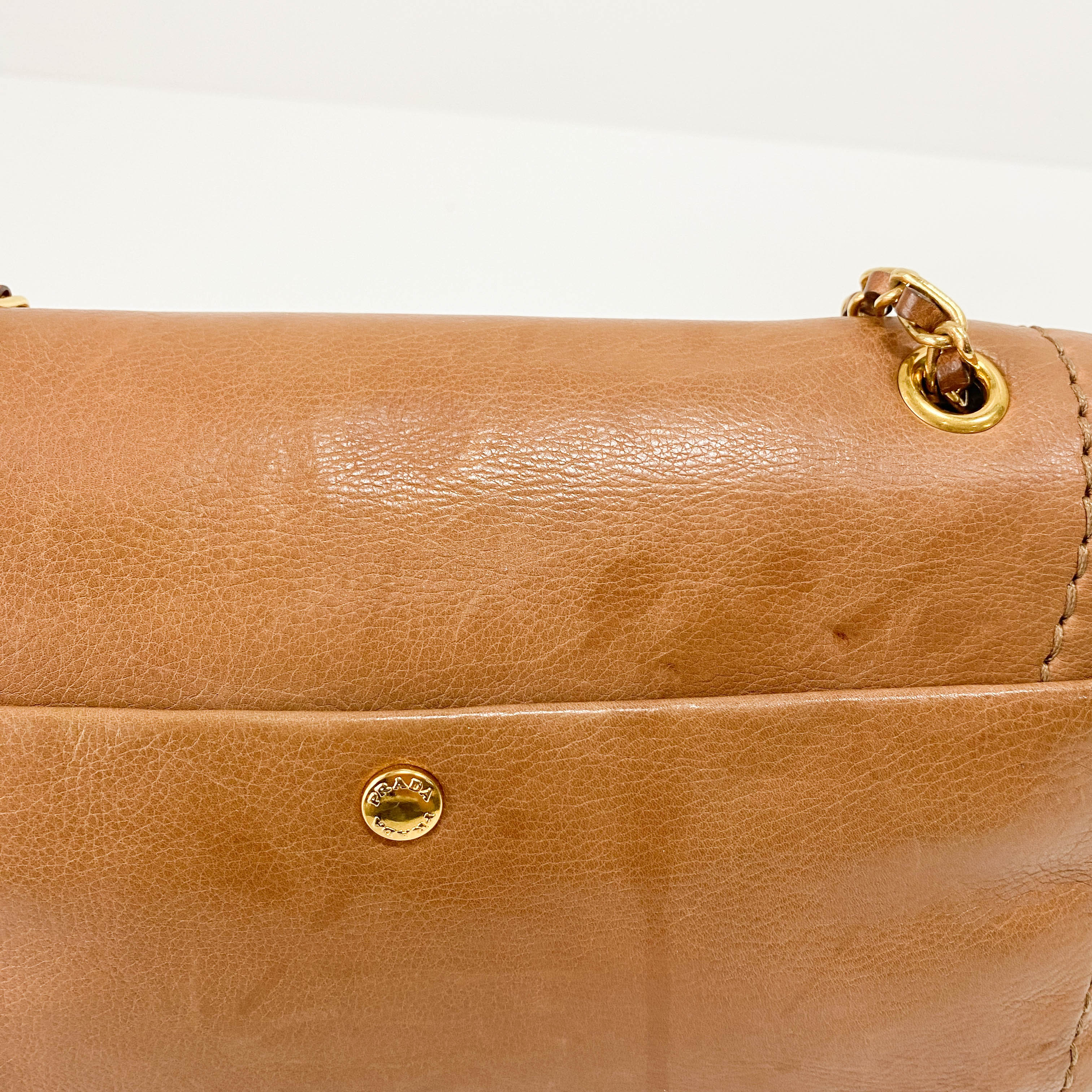 Brown Leather Gold Chain Shoulder Bag