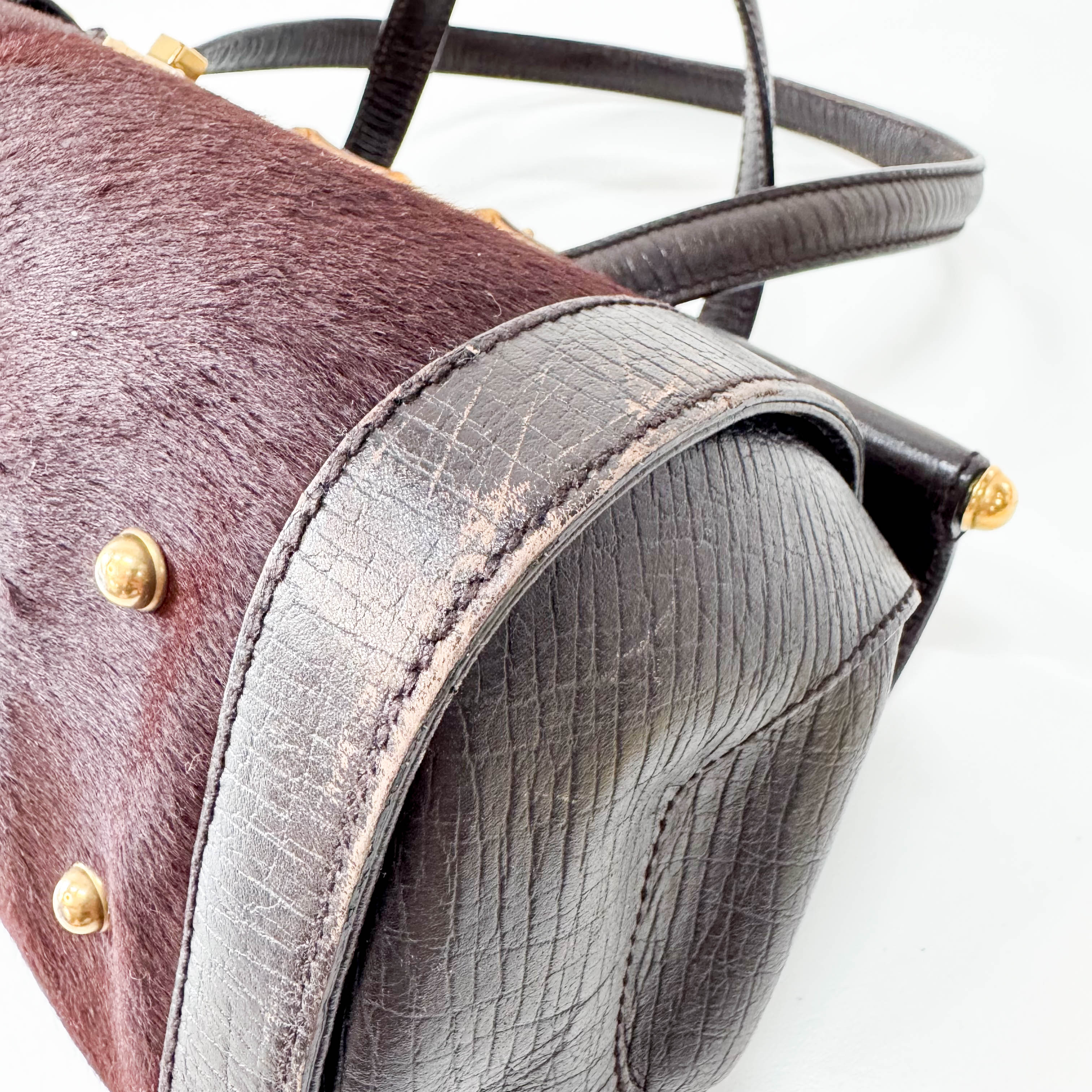 Bamboo Bullet Dark Brown Pony Hair Bag