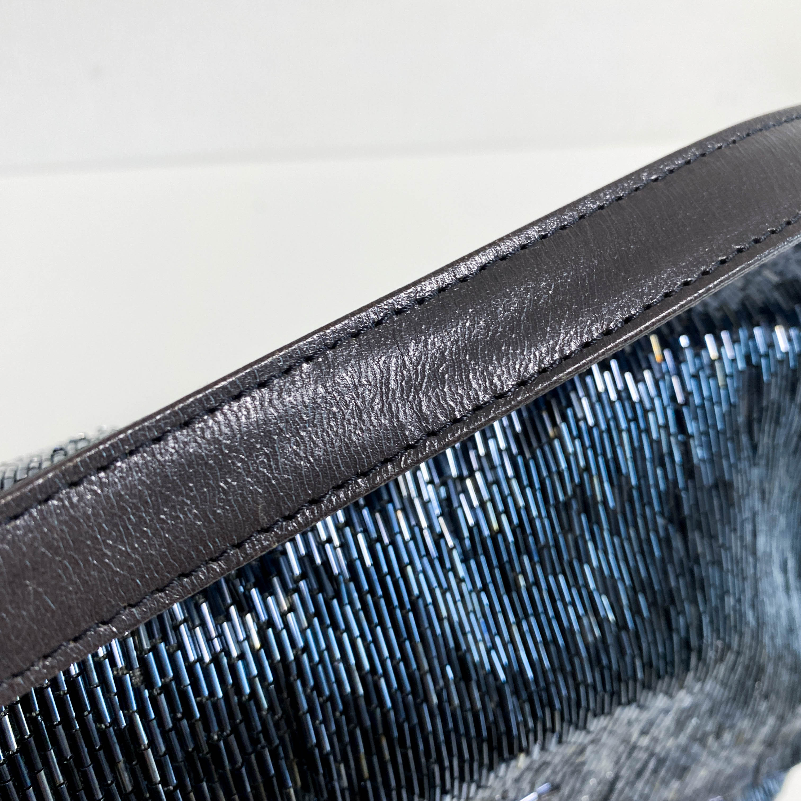 Mamma Baguette Metalic Blue Beaded Shoulder Bag