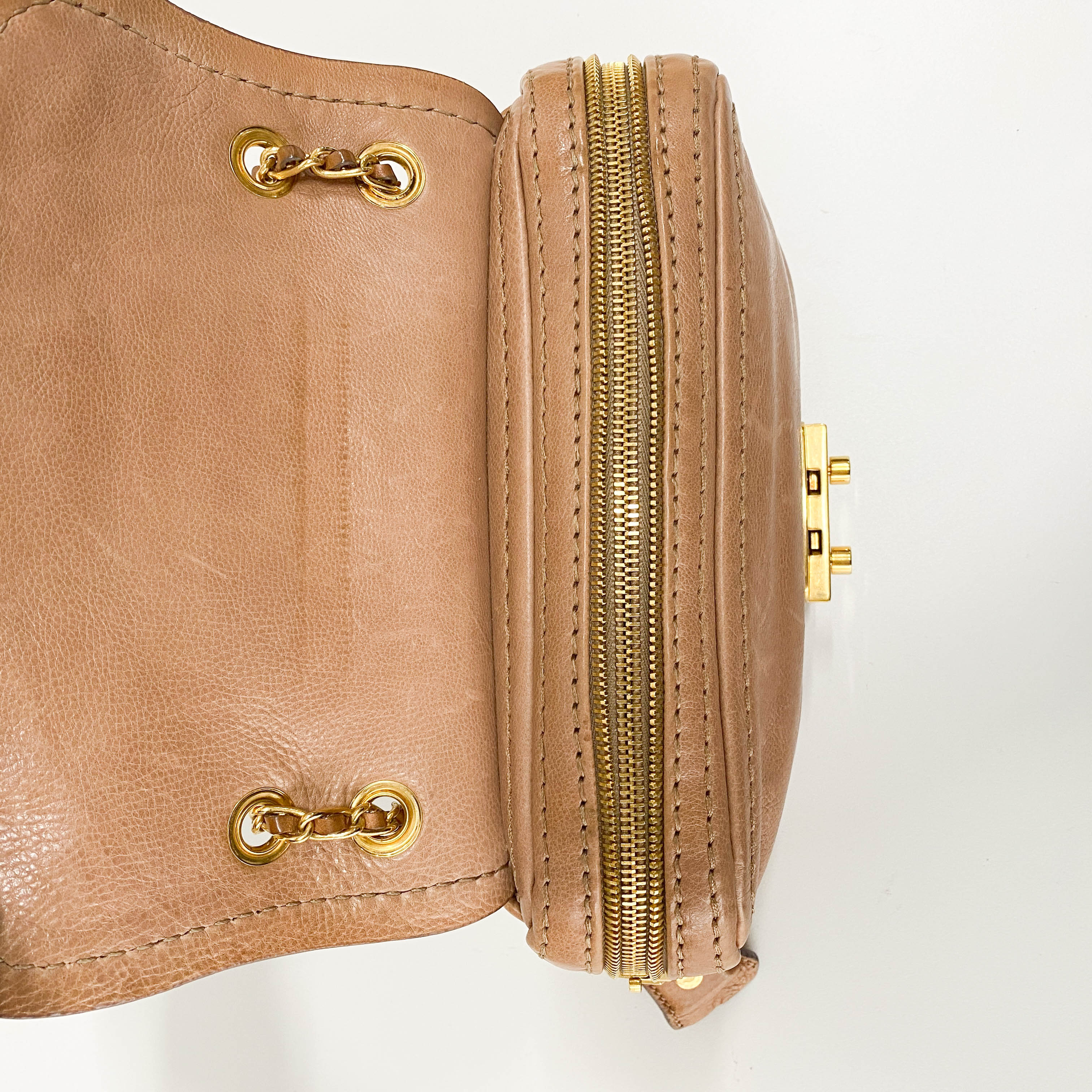 Brown Leather Gold Chain Shoulder Bag