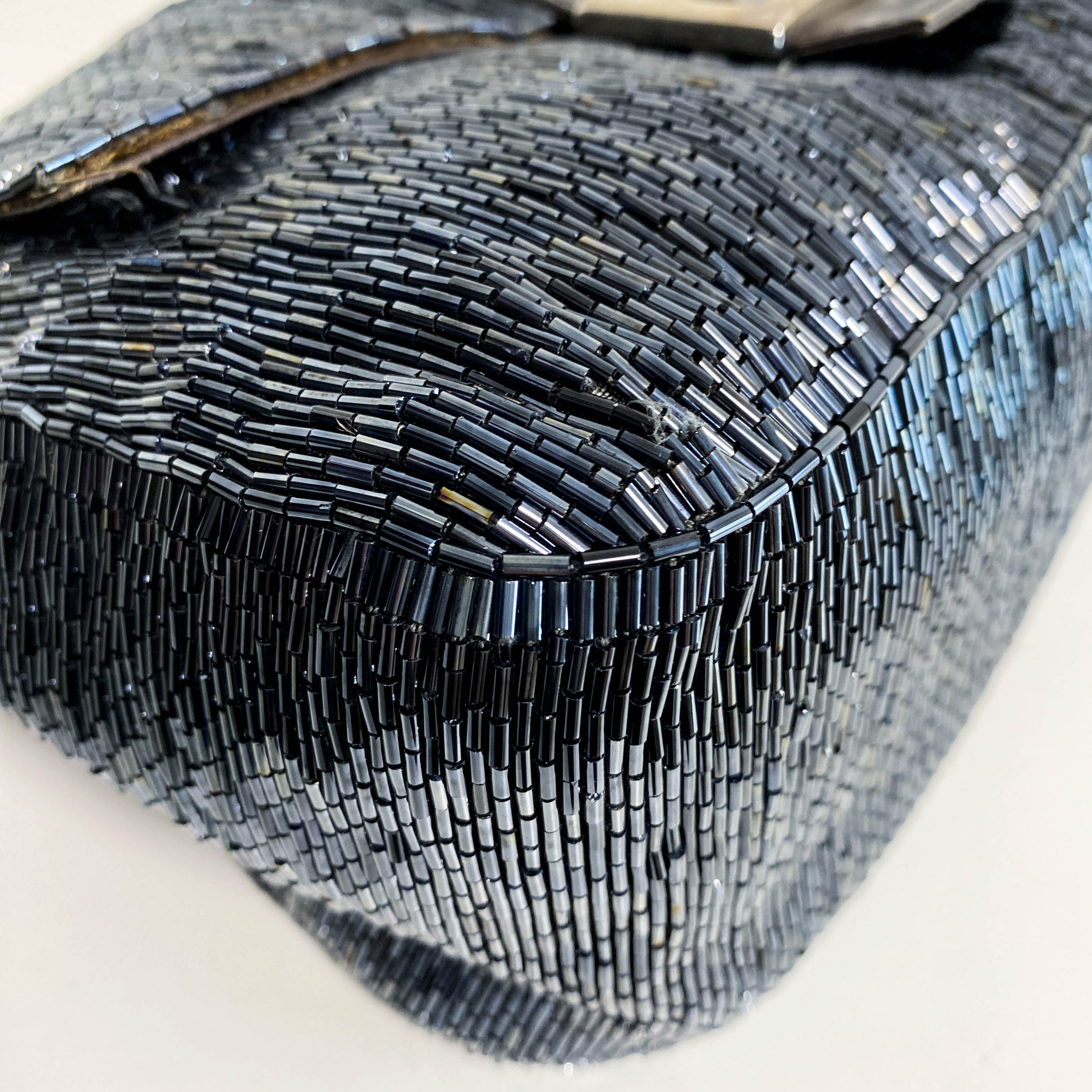 Mamma Baguette Metalic Blue Beaded Shoulder Bag