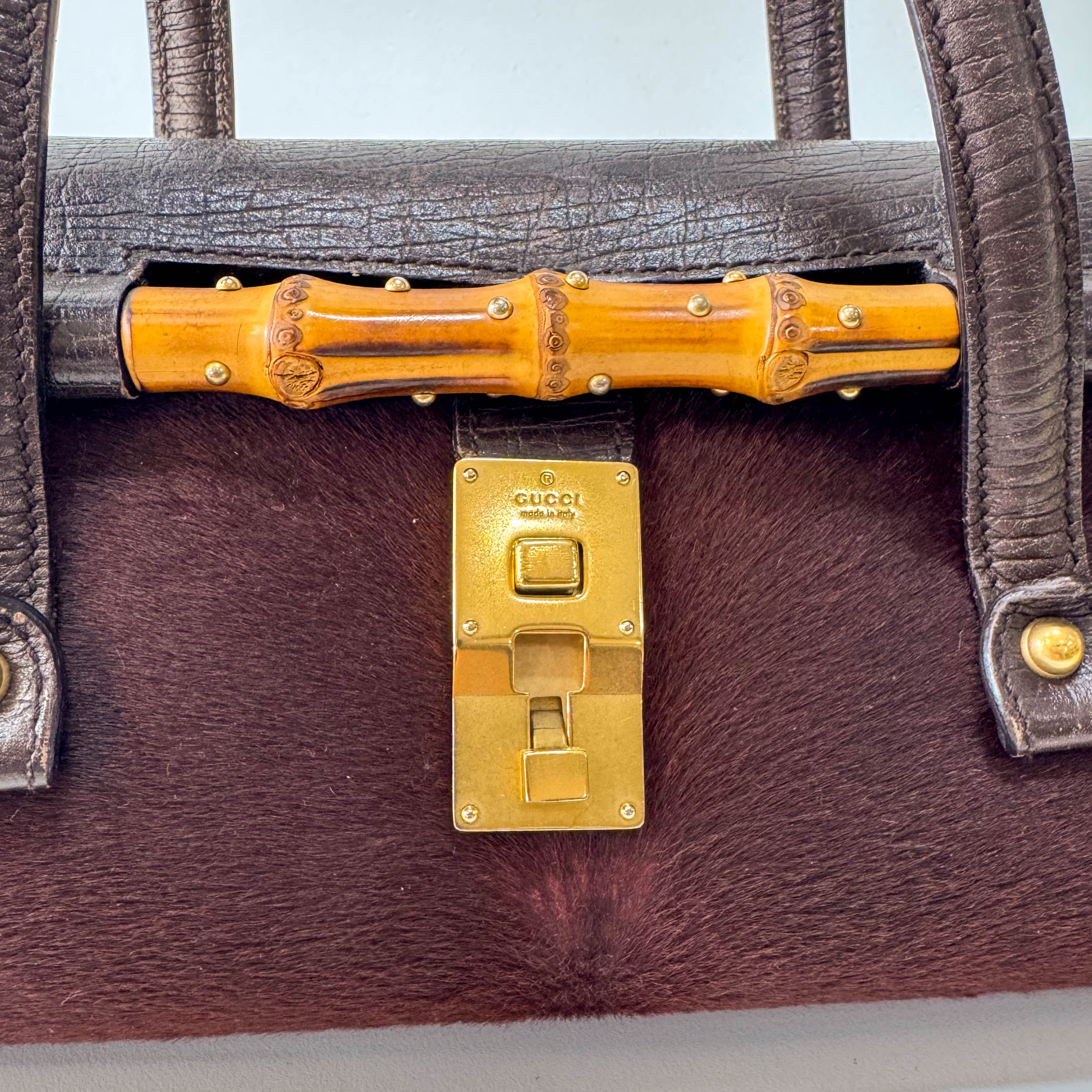 Bamboo Bullet Dark Brown Pony Hair Bag