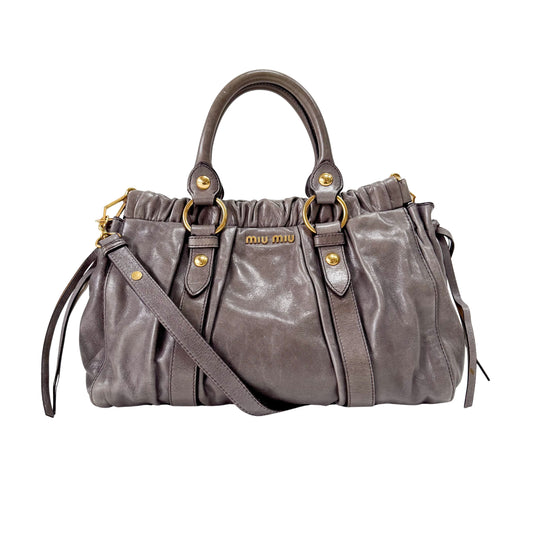 Vitello Grey Calfskin Leather Two Way Bag