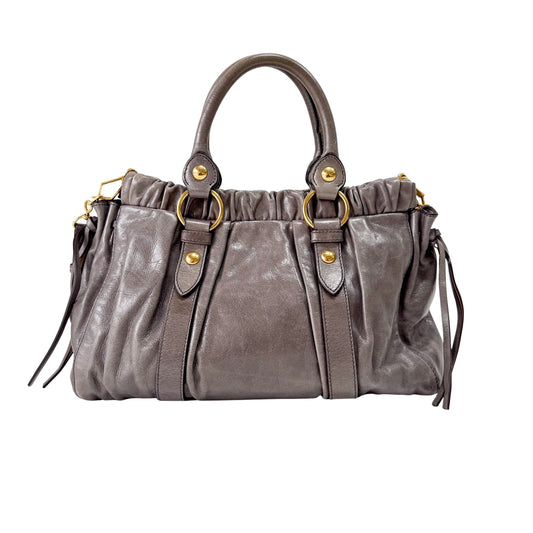 Vitello Grey Calfskin Leather Two Way Bag