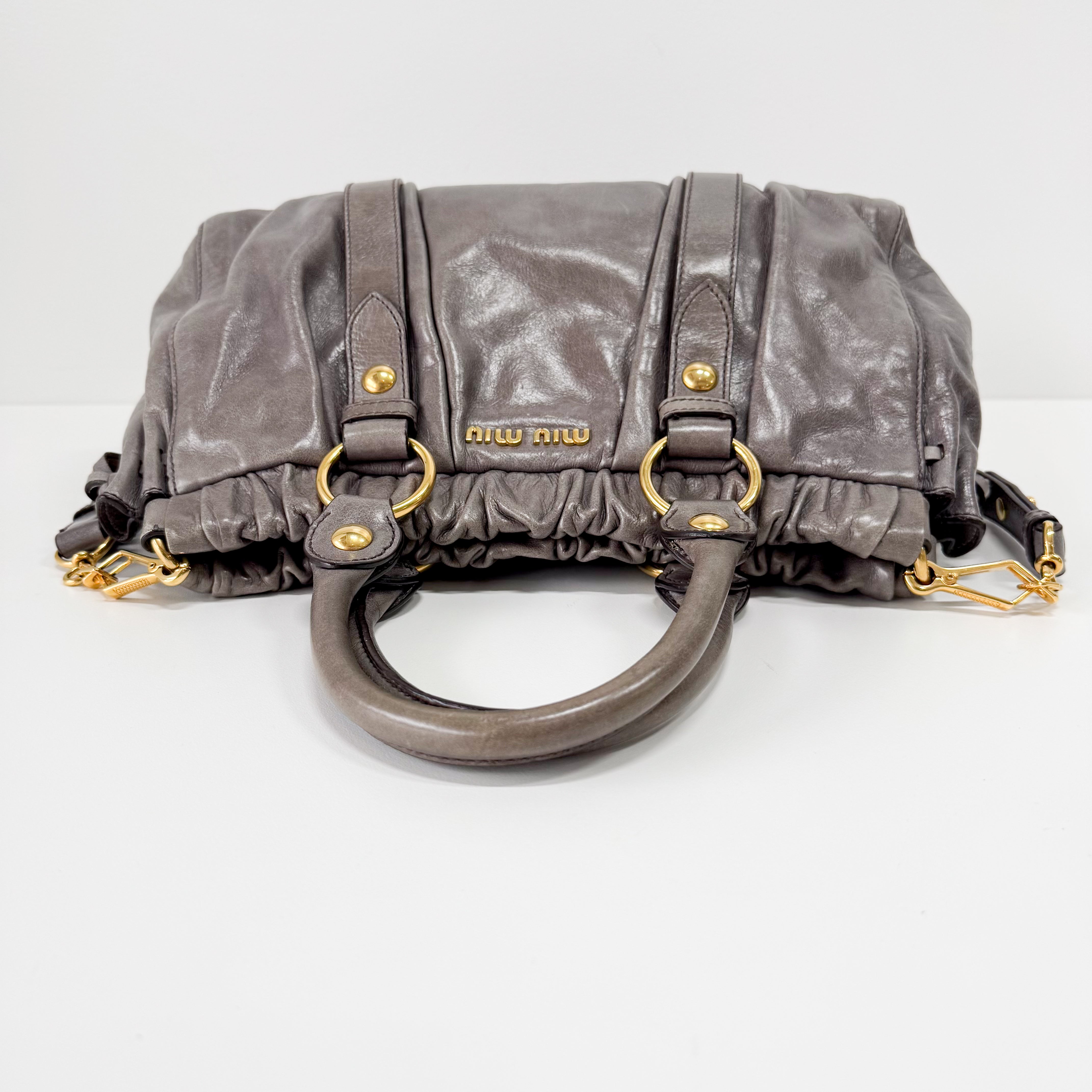 Vitello Grey Calfskin Leather Two Way Bag