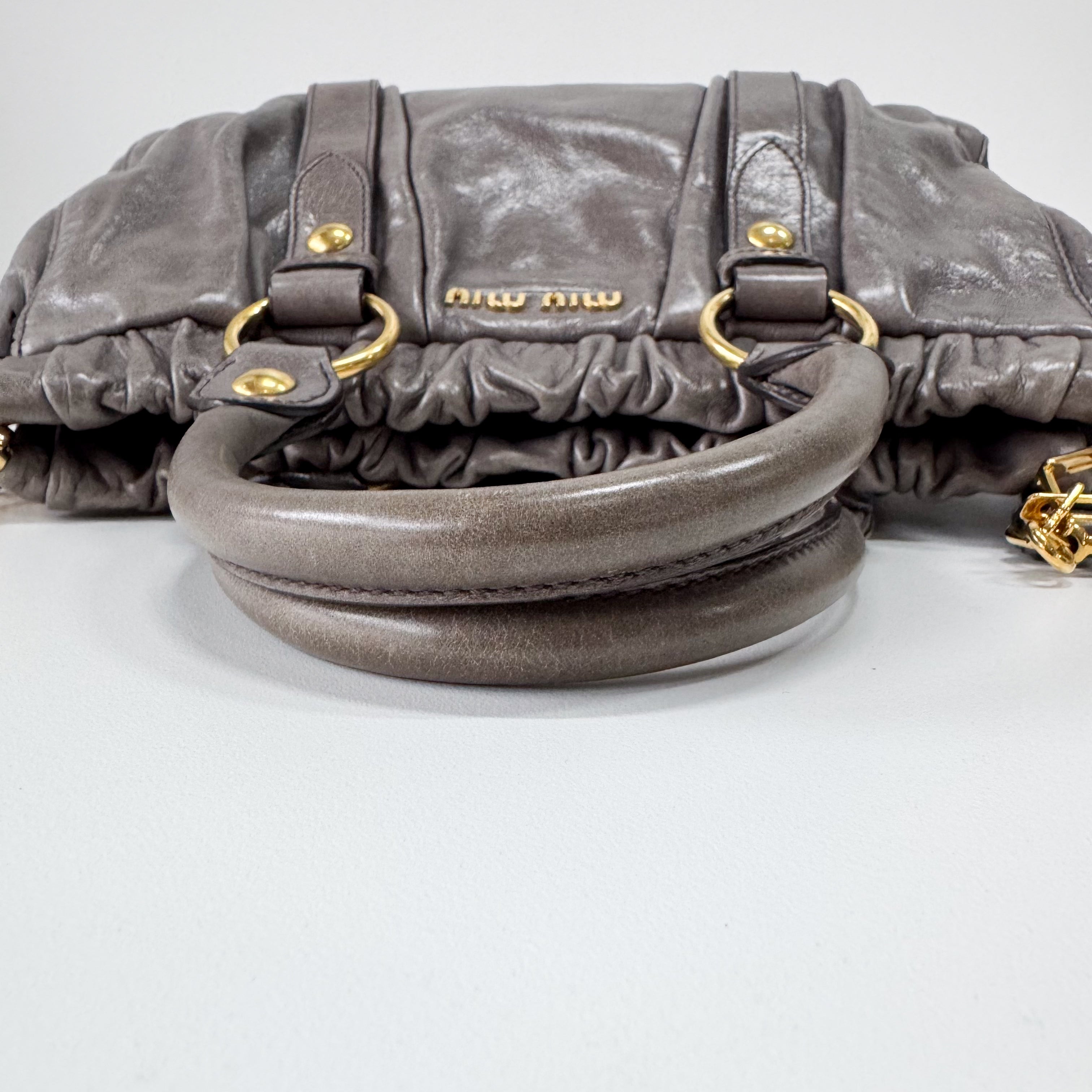 Vitello Grey Calfskin Leather Two Way Bag