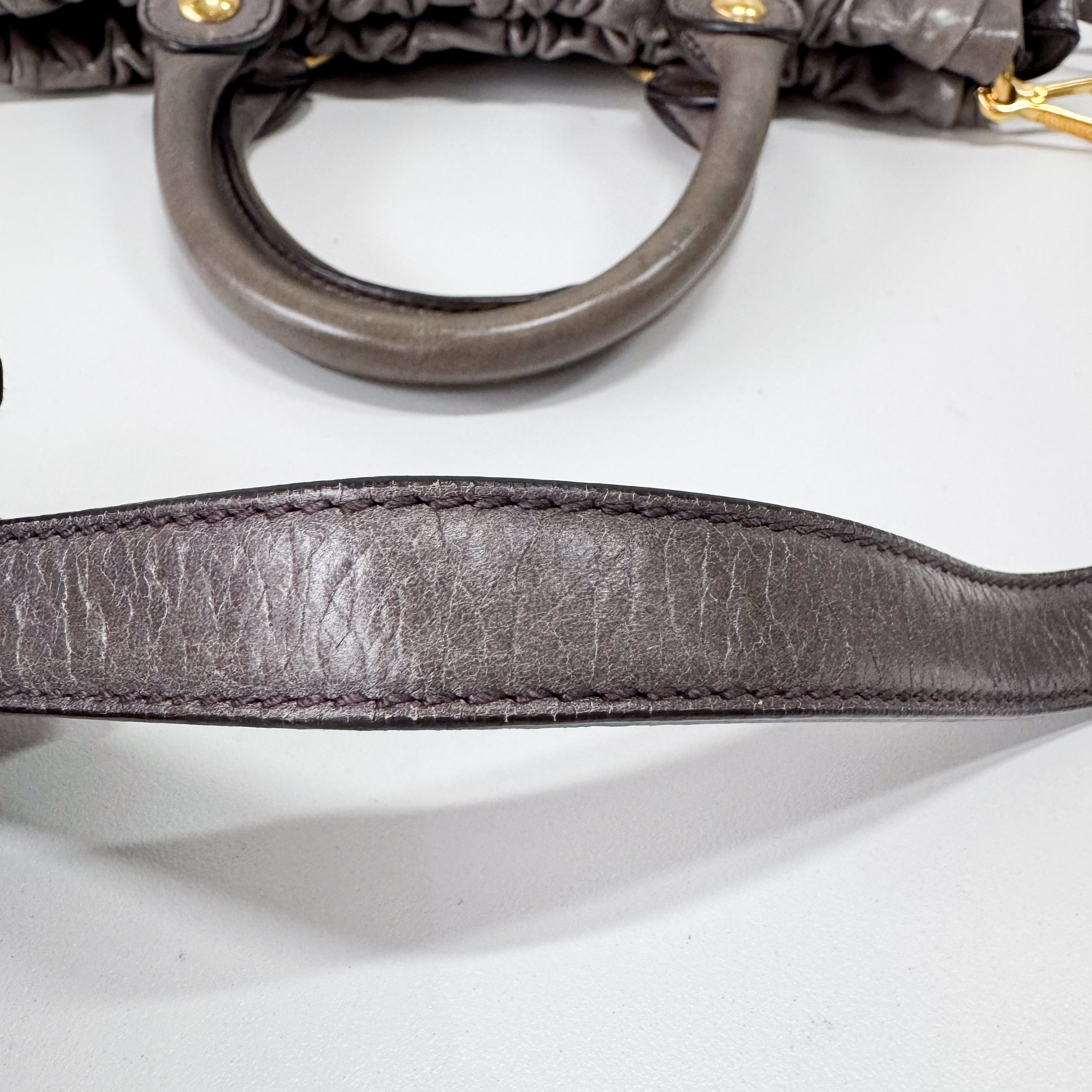 Vitello Grey Calfskin Leather Two Way Bag