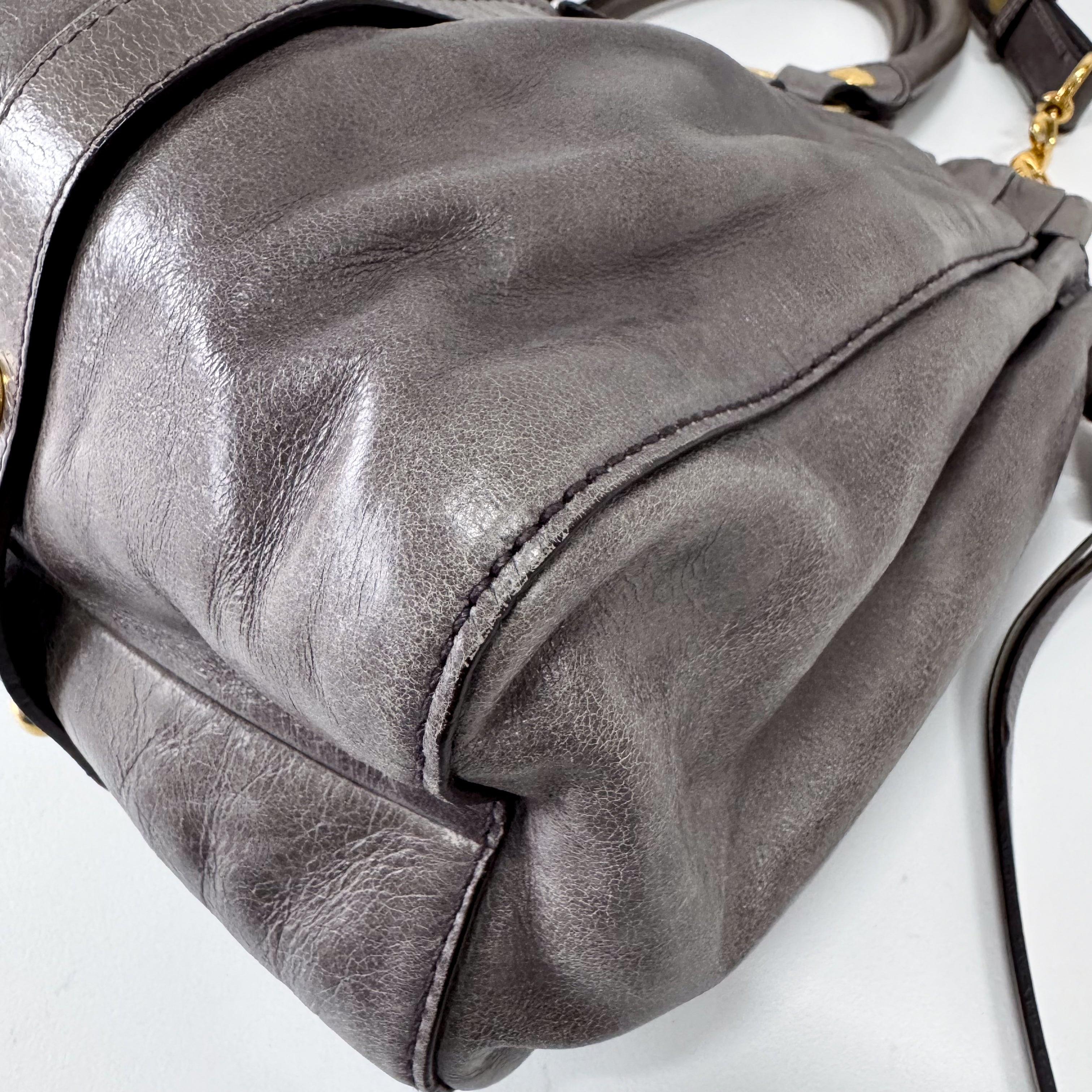 Vitello Grey Calfskin Leather Two Way Bag