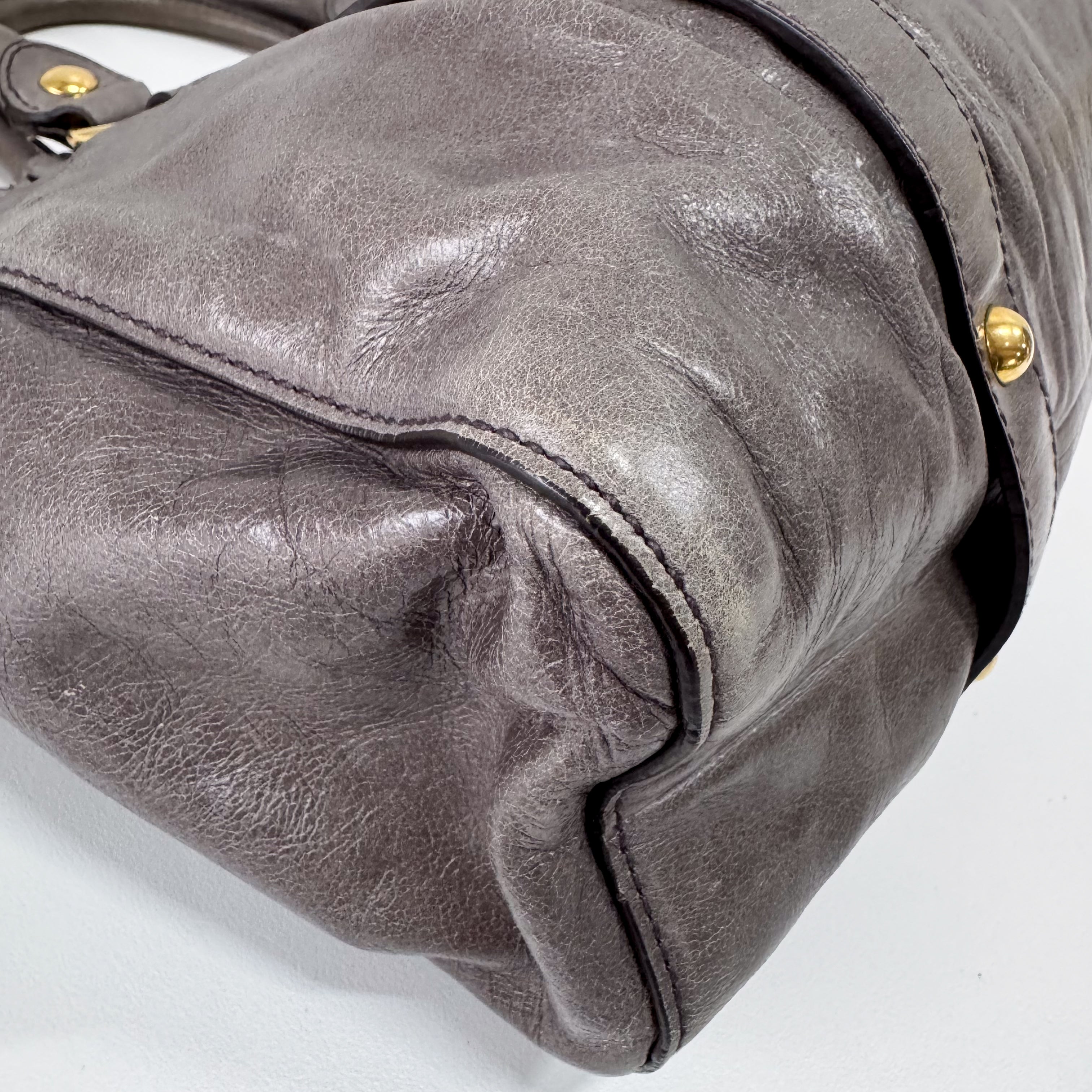 Vitello Grey Calfskin Leather Two Way Bag
