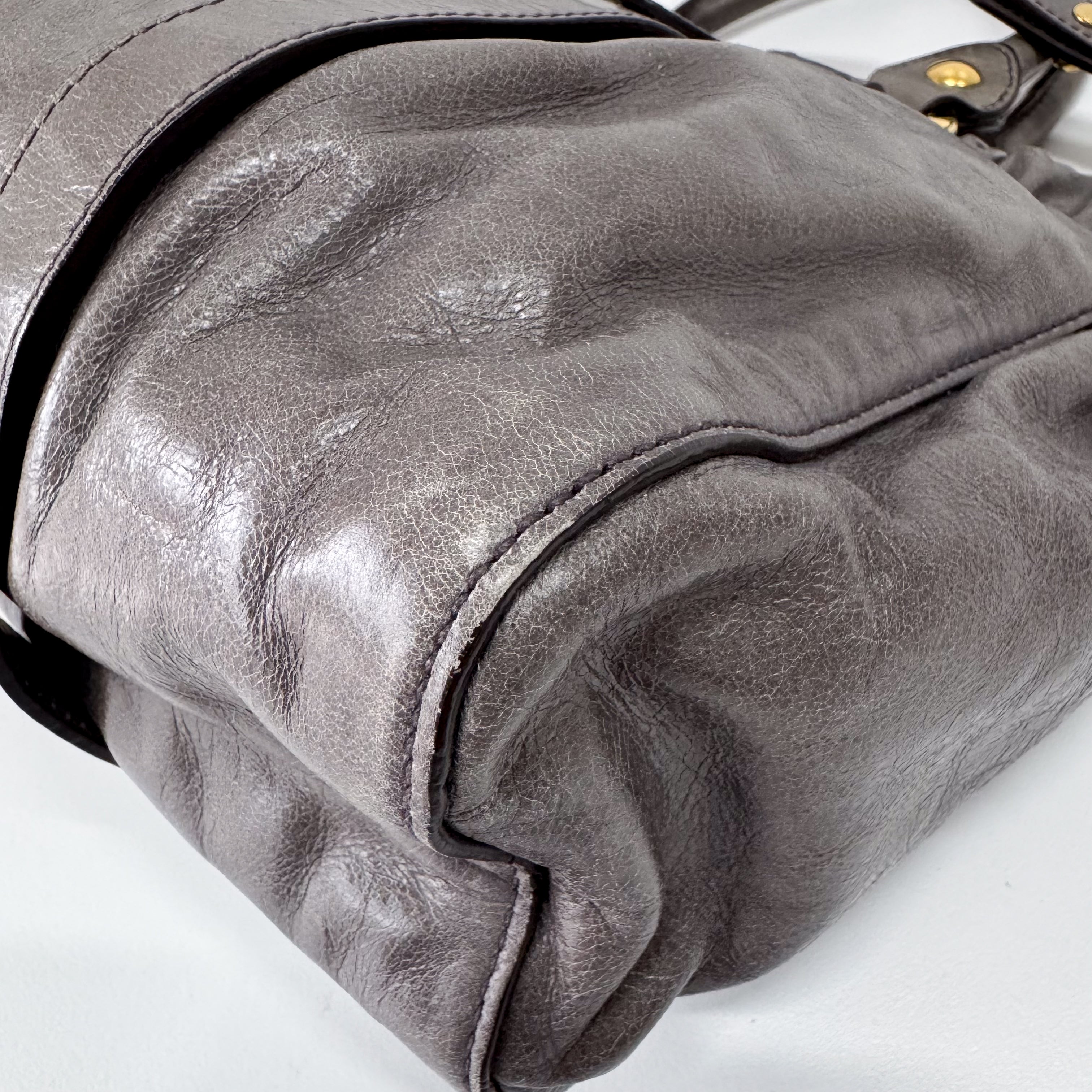 Vitello Grey Calfskin Leather Two Way Bag