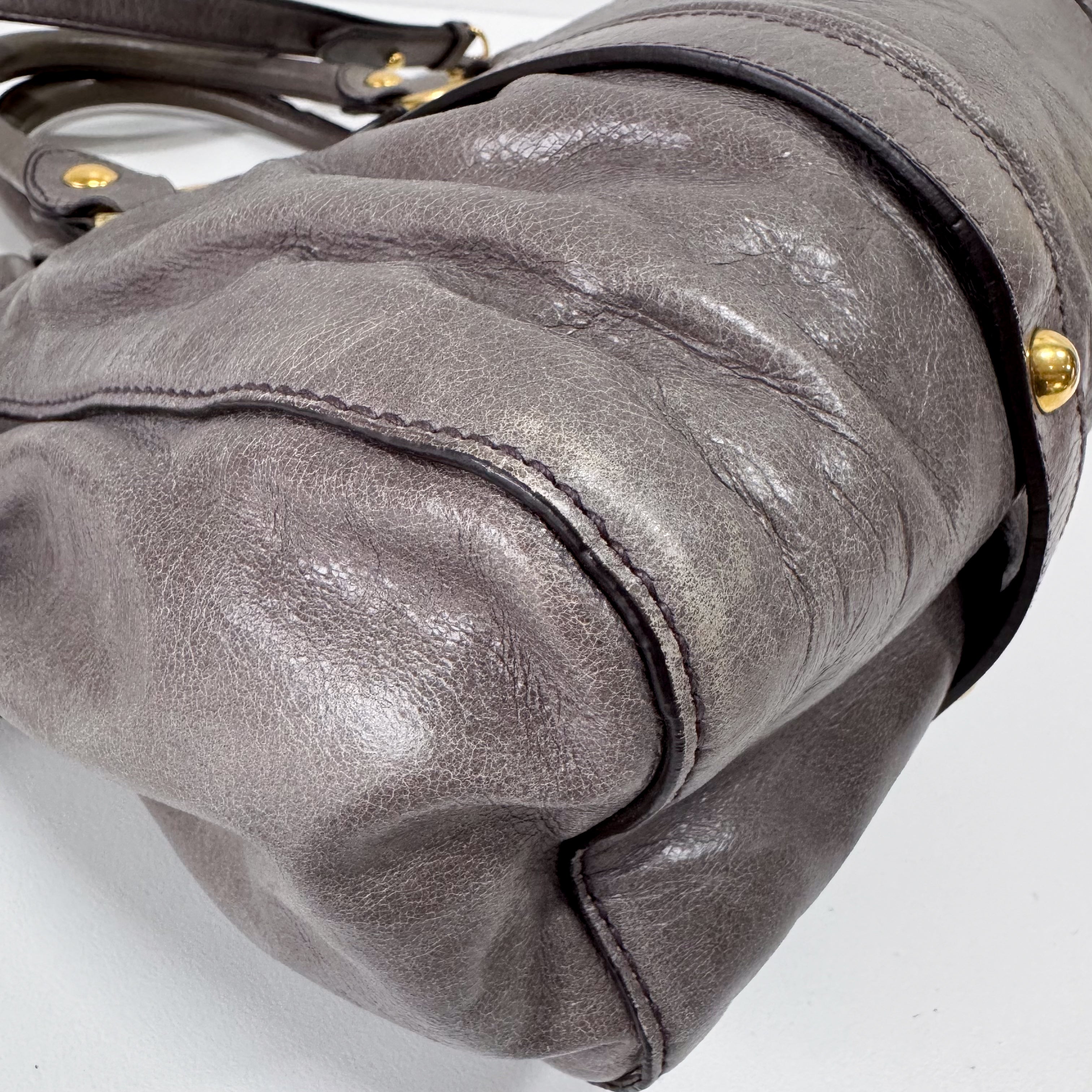 Vitello Grey Calfskin Leather Two Way Bag