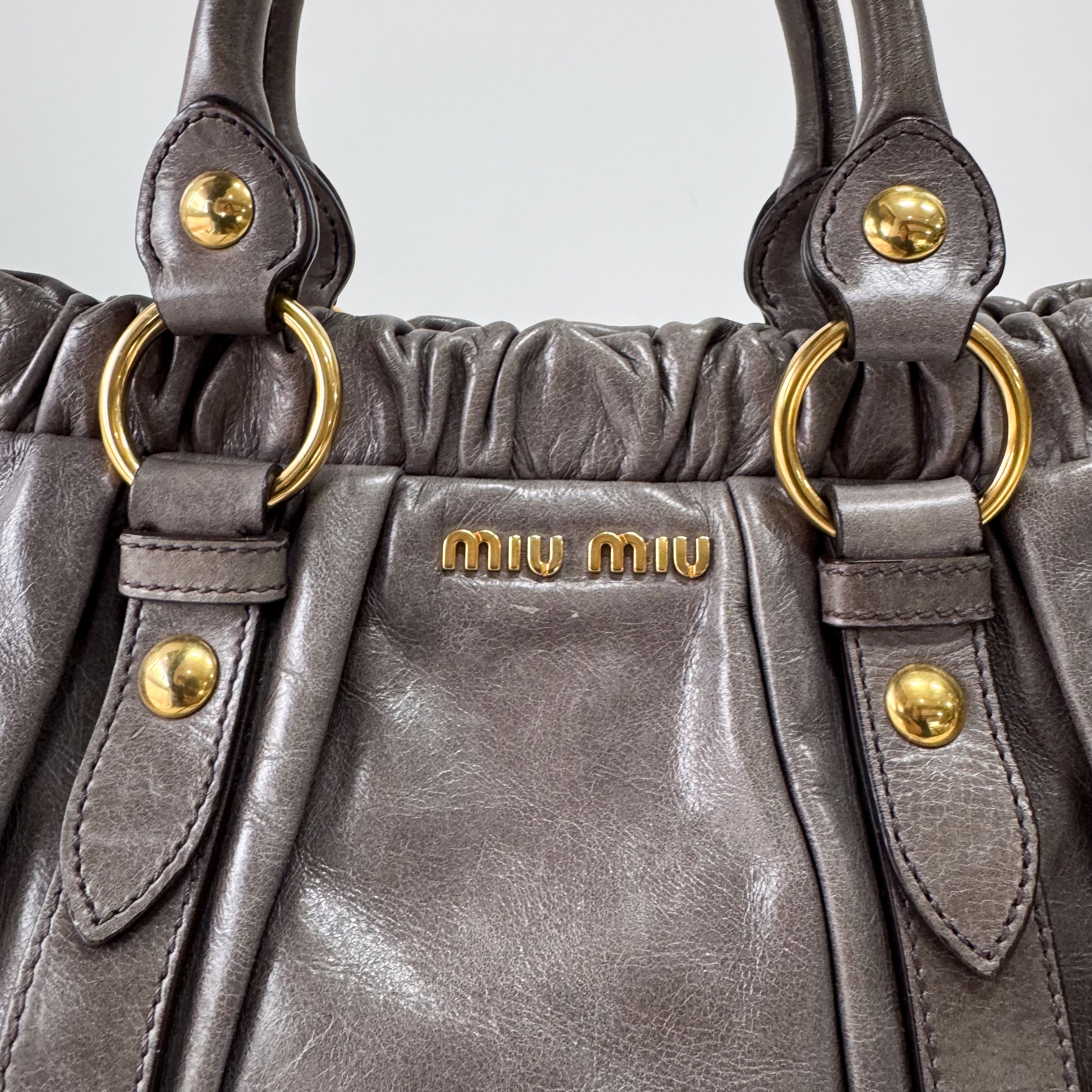 Vitello Grey Calfskin Leather Two Way Bag