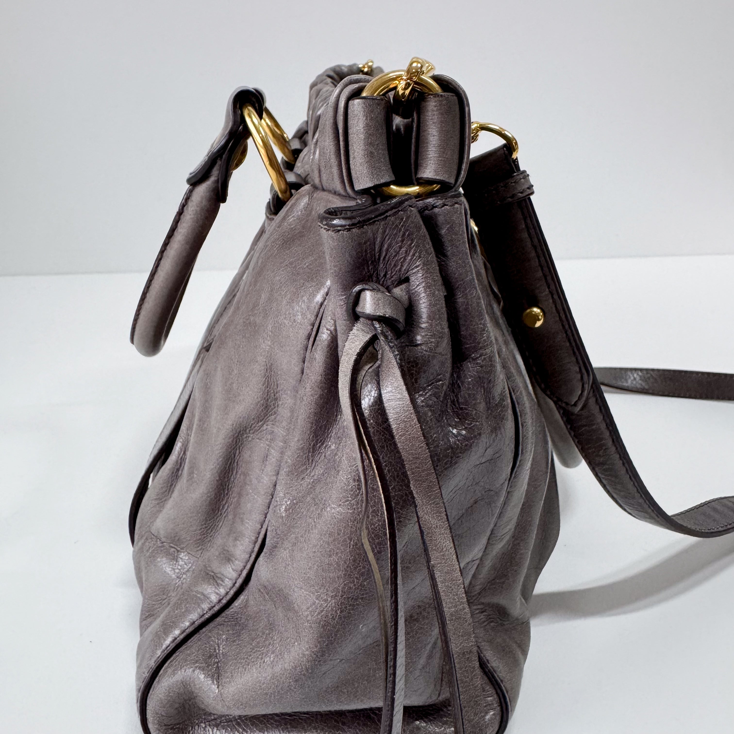 Vitello Grey Calfskin Leather Two Way Bag