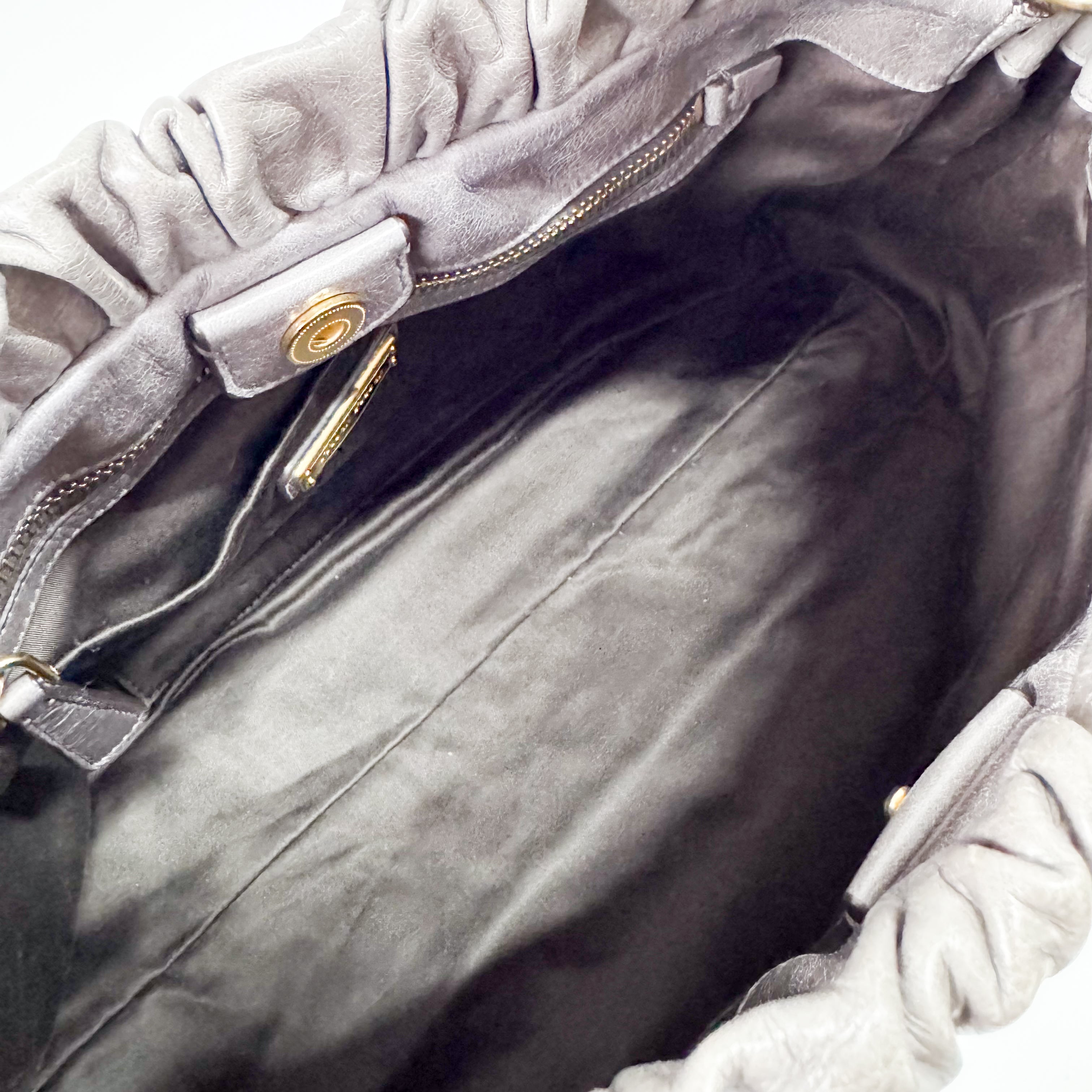 Vitello Grey Calfskin Leather Two Way Bag