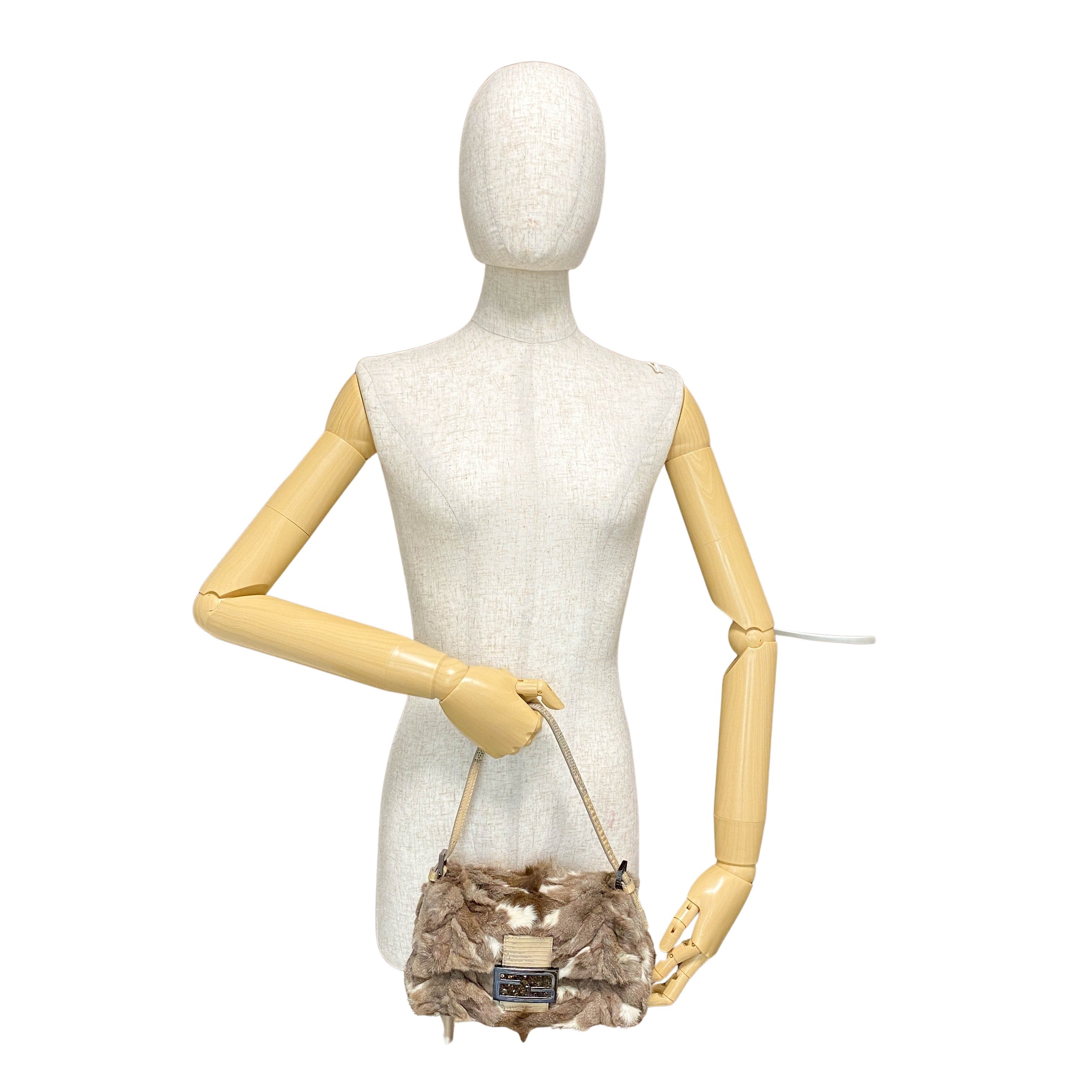 Mini Mamma Baguette Brown Fur Shoulder Bag