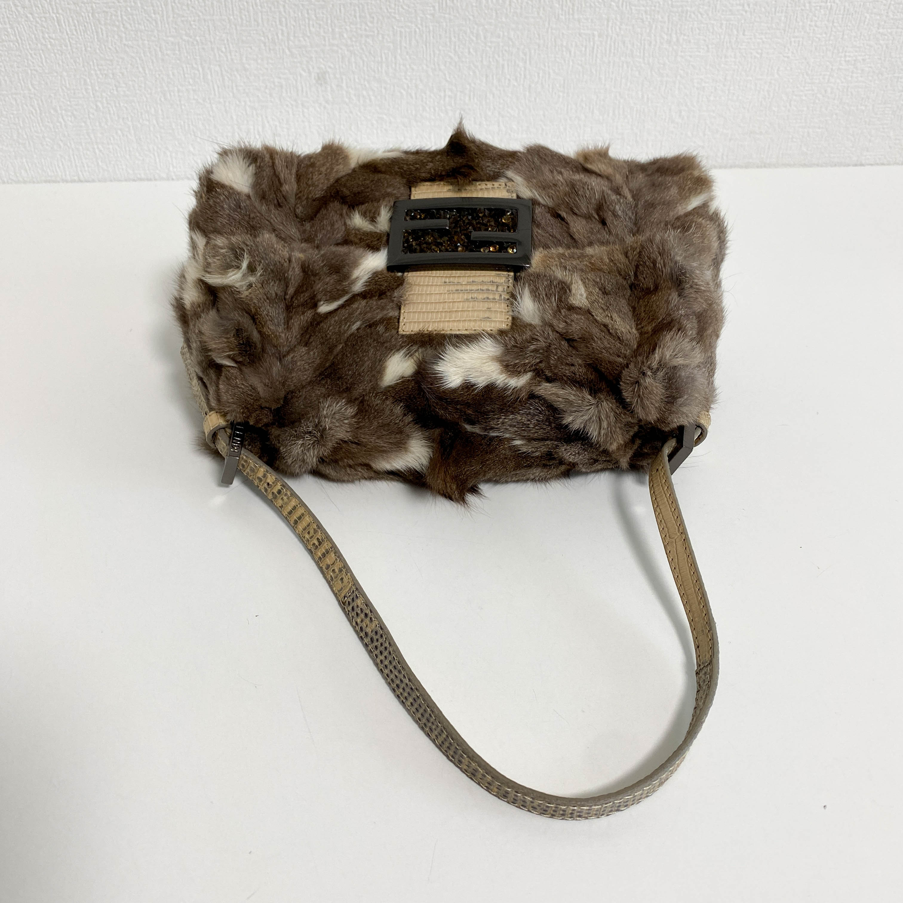 Mini Mamma Baguette Brown Fur Shoulder Bag