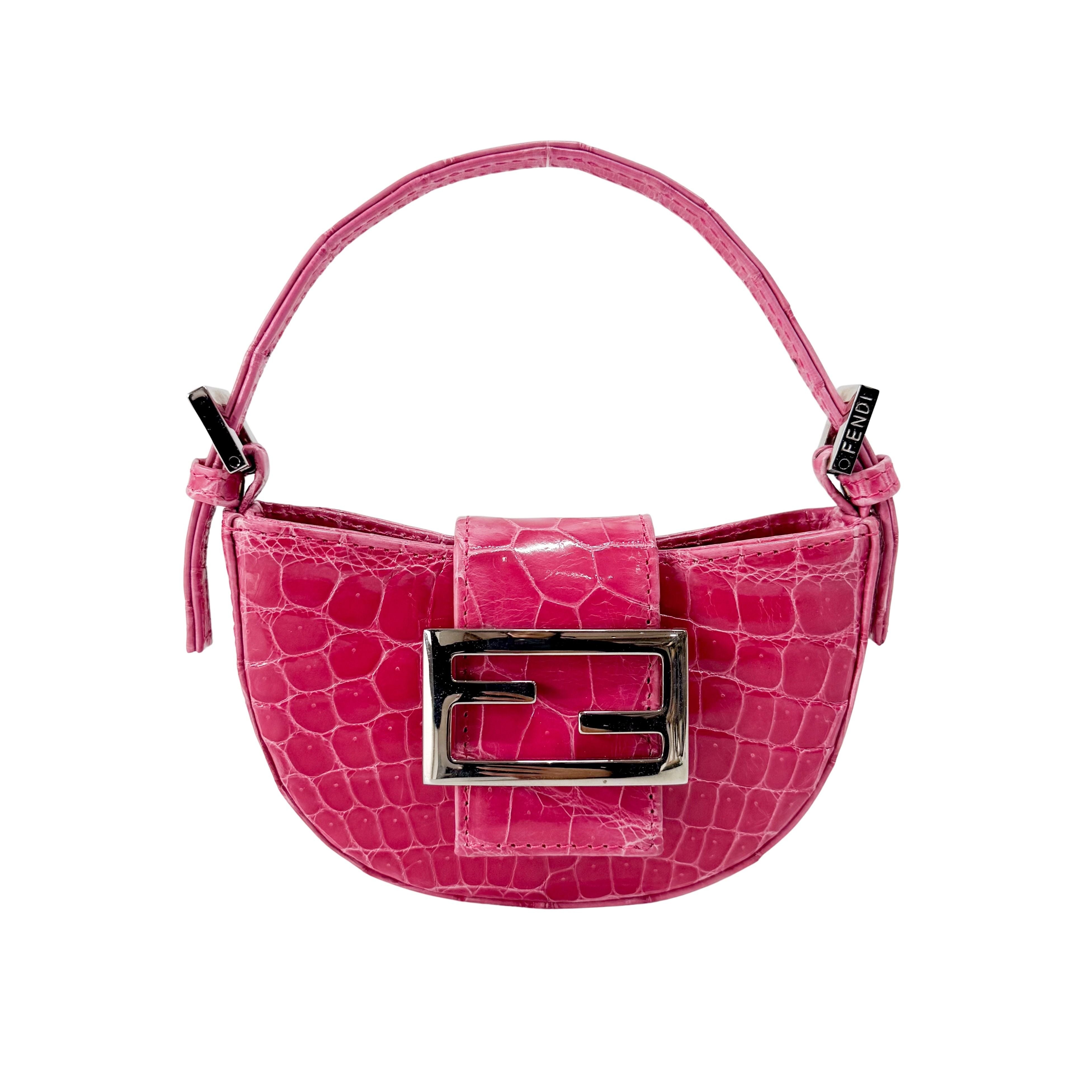 Mini Croissant Pink Lizard Embossed Leather Handbag
