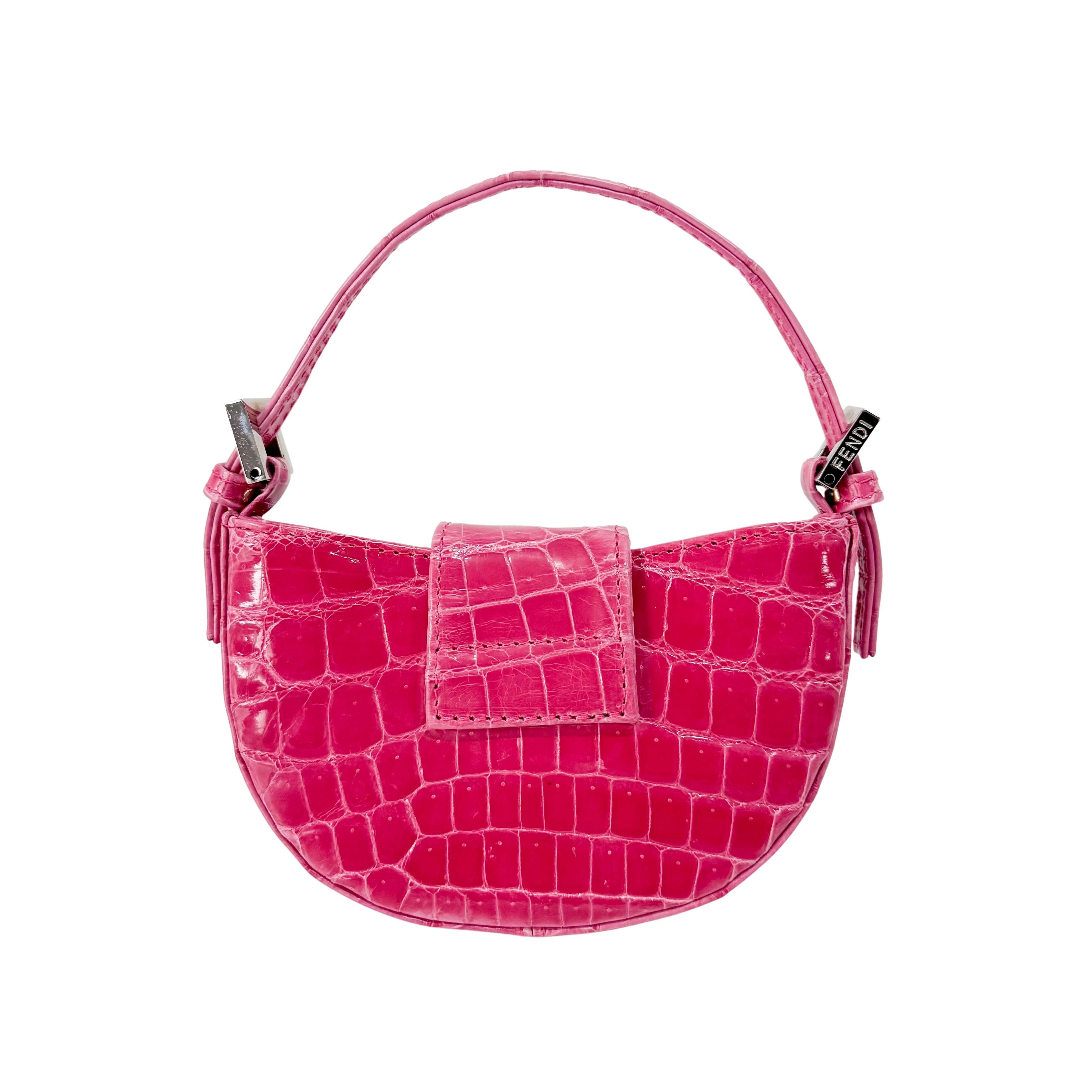 Mini Croissant Pink Lizard Embossed Leather Handbag