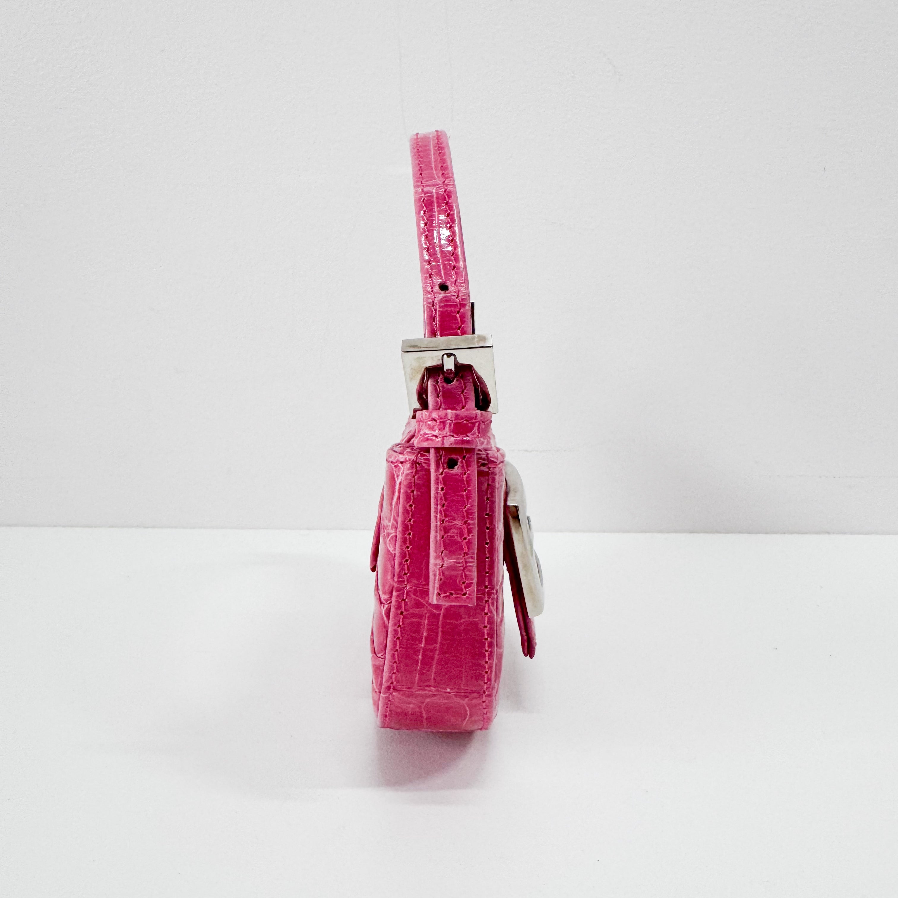 Mini Croissant Pink Lizard Embossed Leather Handbag