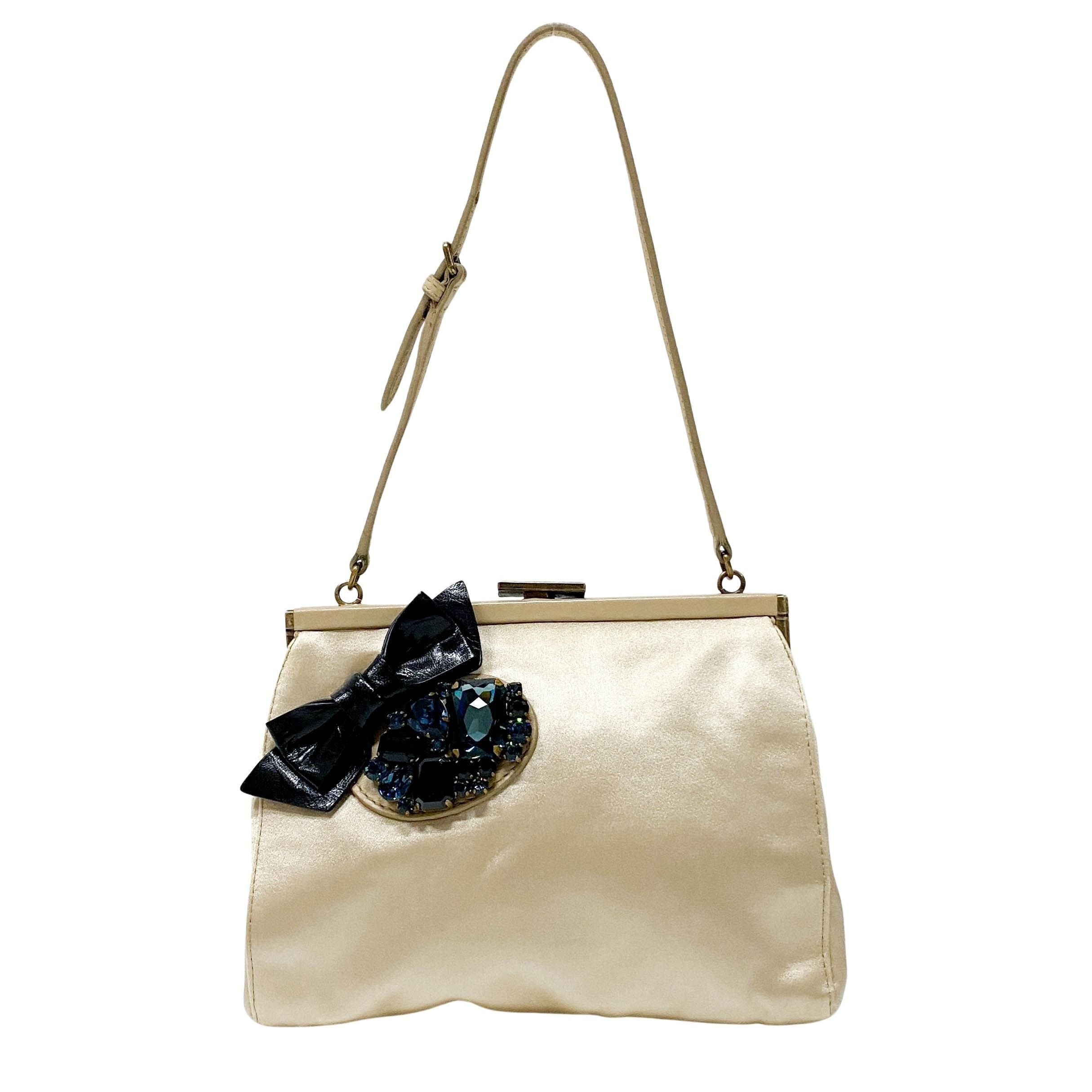 Vintage Beige Satin Shoulder Bag