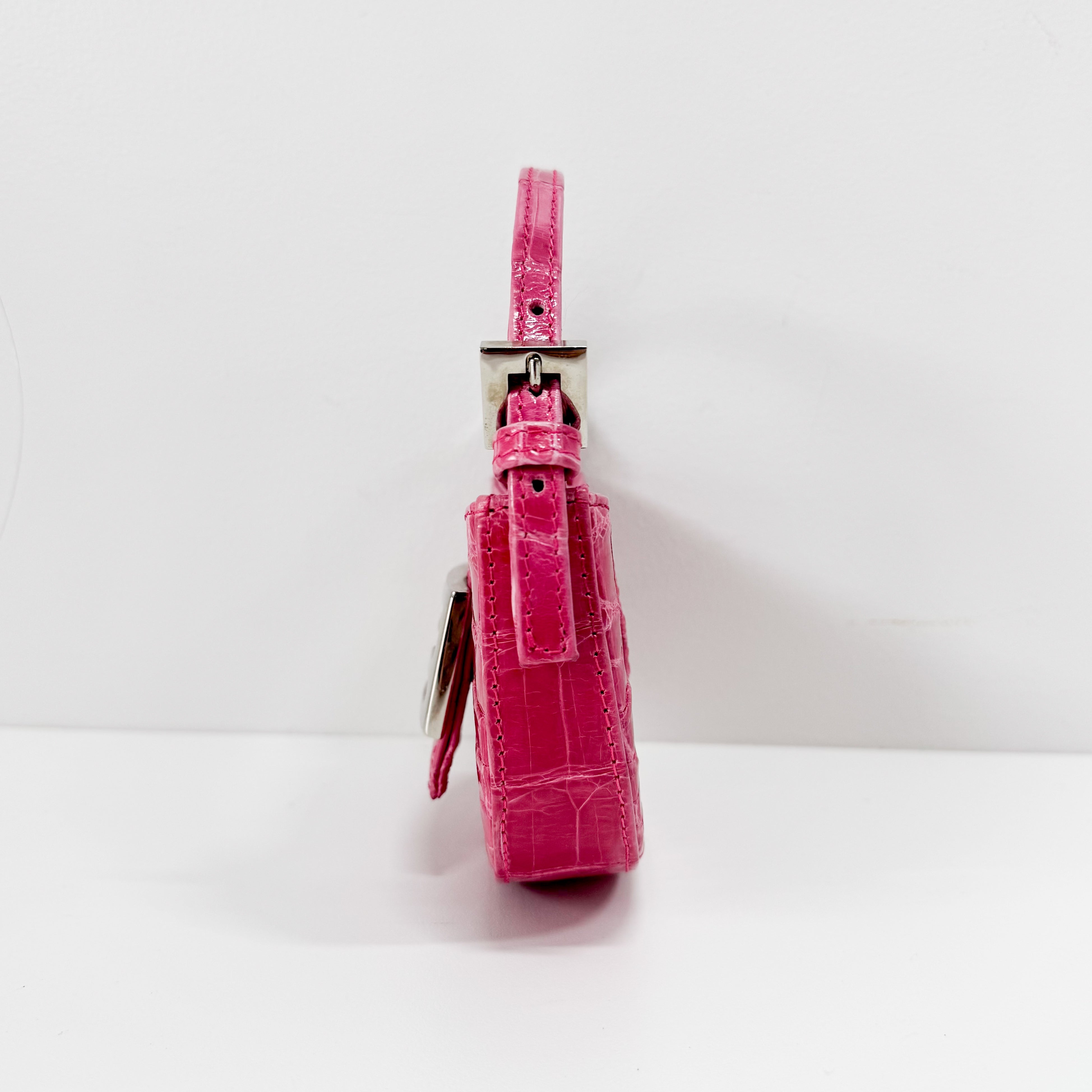 Mini Croissant Pink Lizard Embossed Leather Handbag