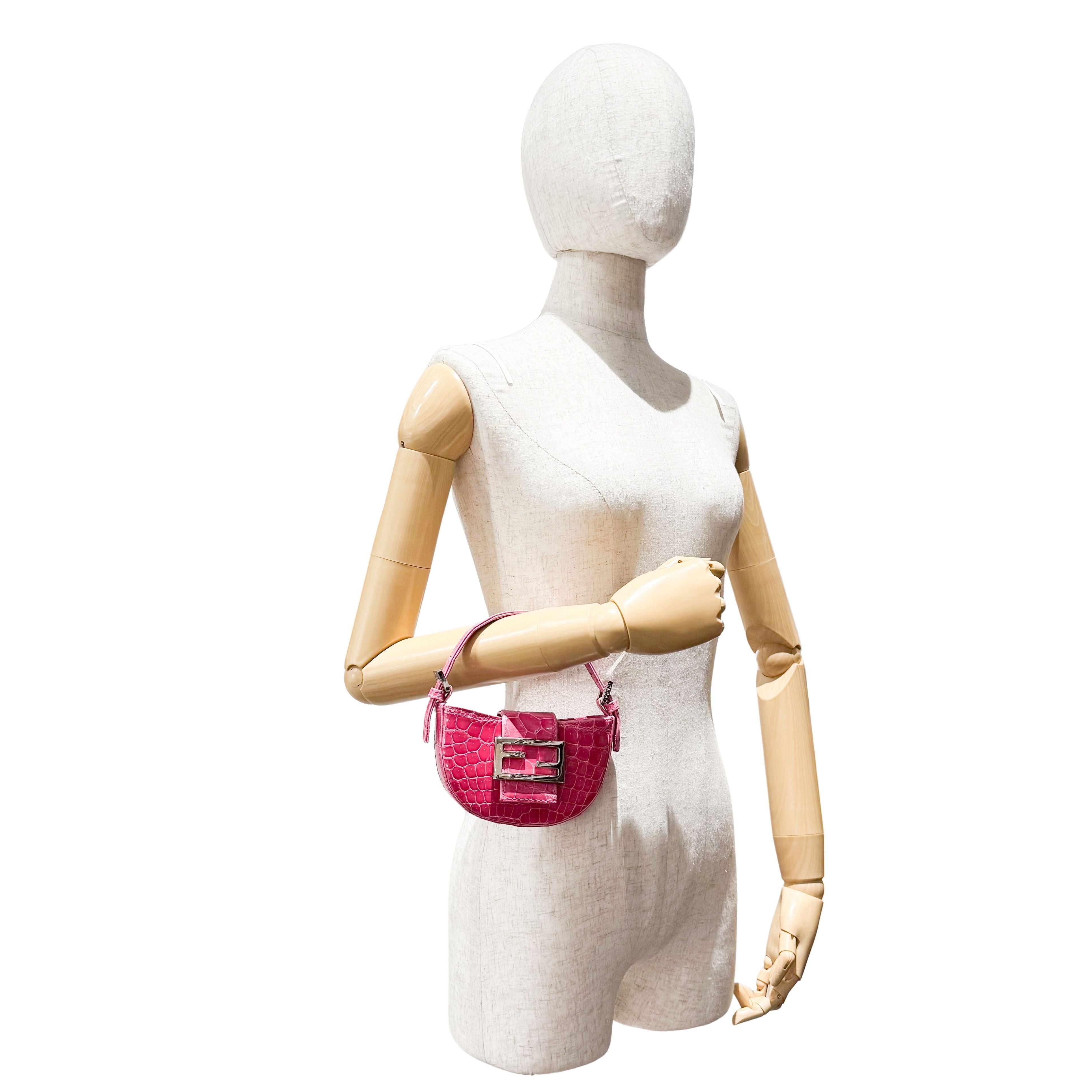 Mini Croissant Pink Lizard Embossed Leather Handbag