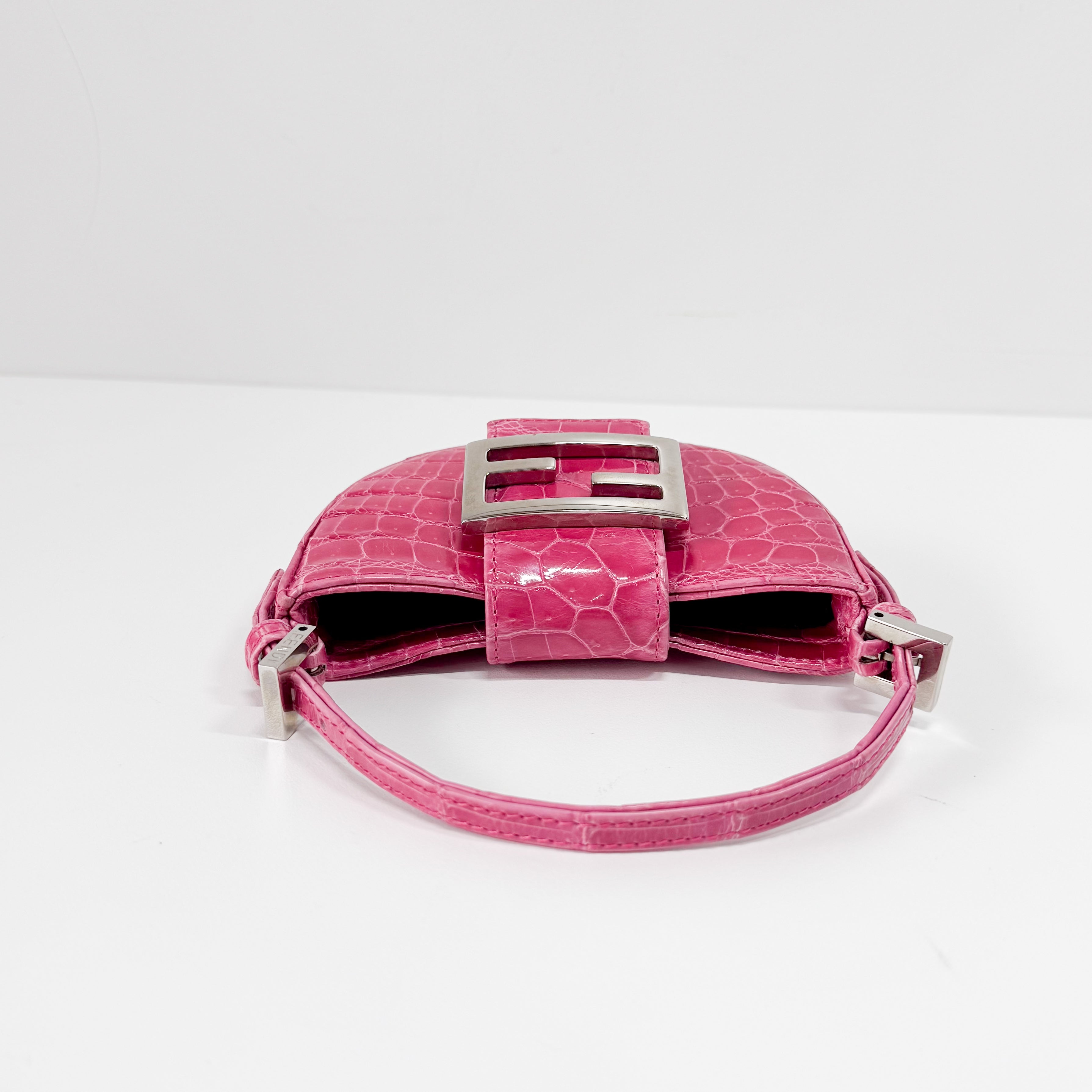 Mini Croissant Pink Lizard Embossed Leather Handbag