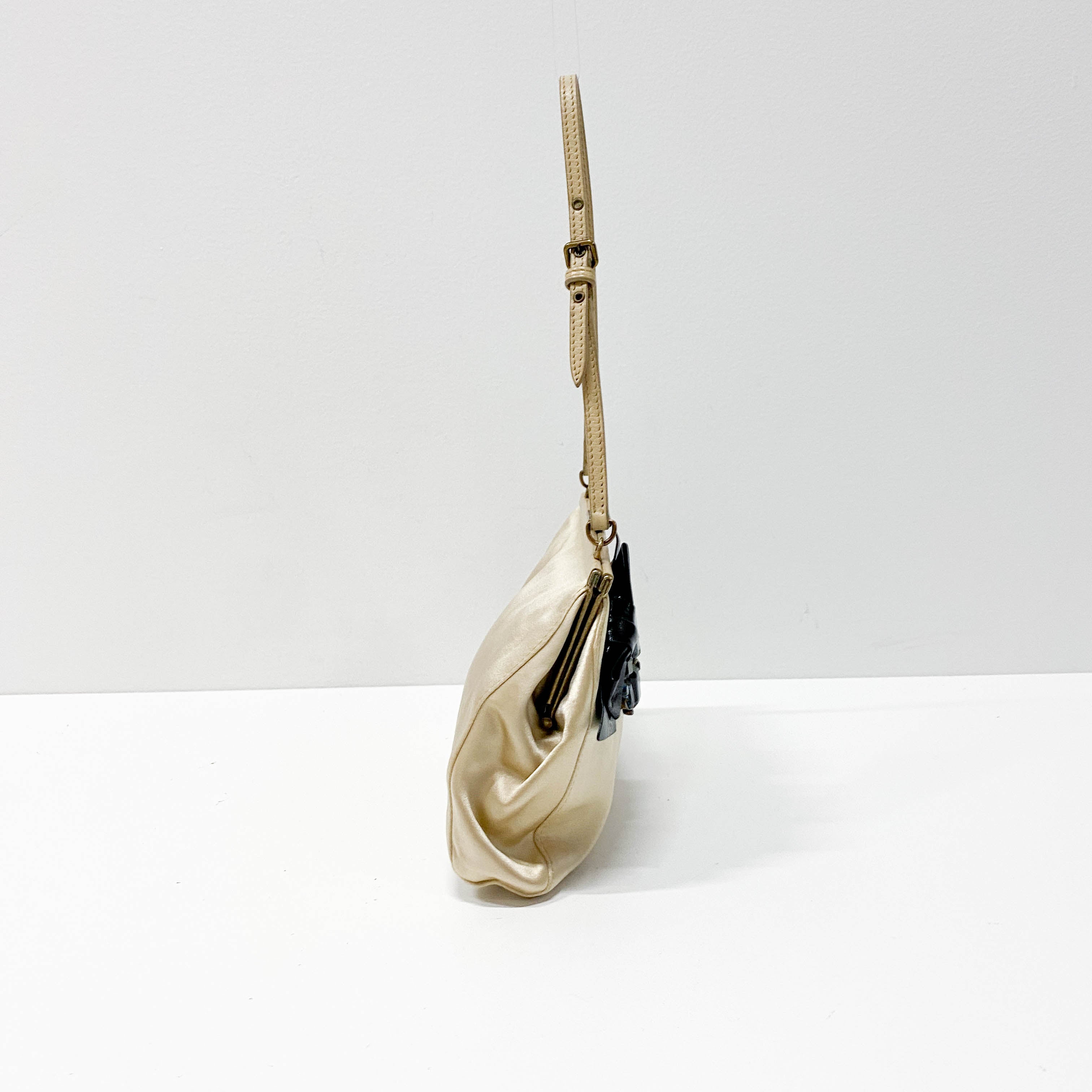 Vintage Beige Satin Shoulder Bag