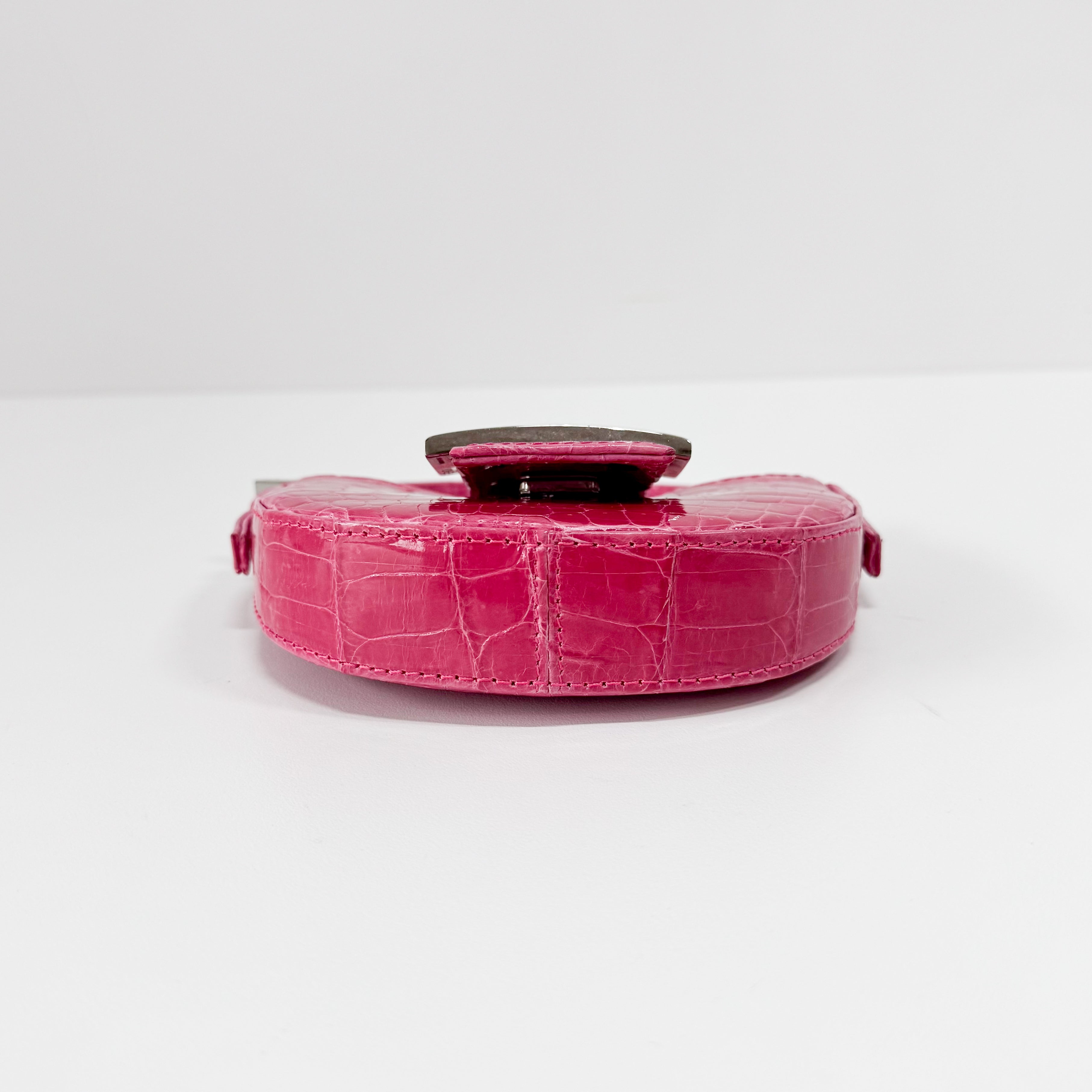 Mini Croissant Pink Lizard Embossed Leather Handbag